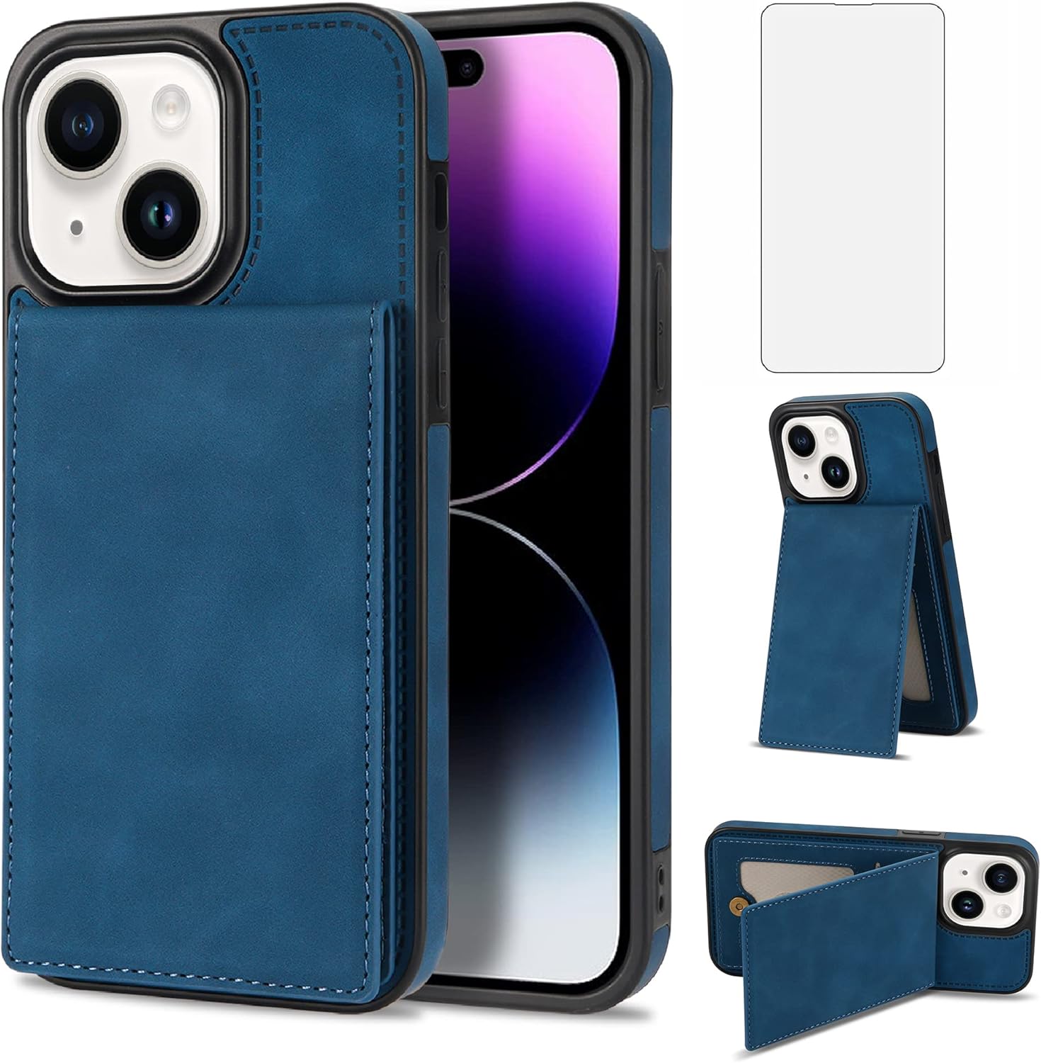 Asuwish Funda de teléfono para iPhone 15 Plus de 6.7 pulgadas, funda tipo cartera con protector de pantalla y soporte delgado para tarjeta de
