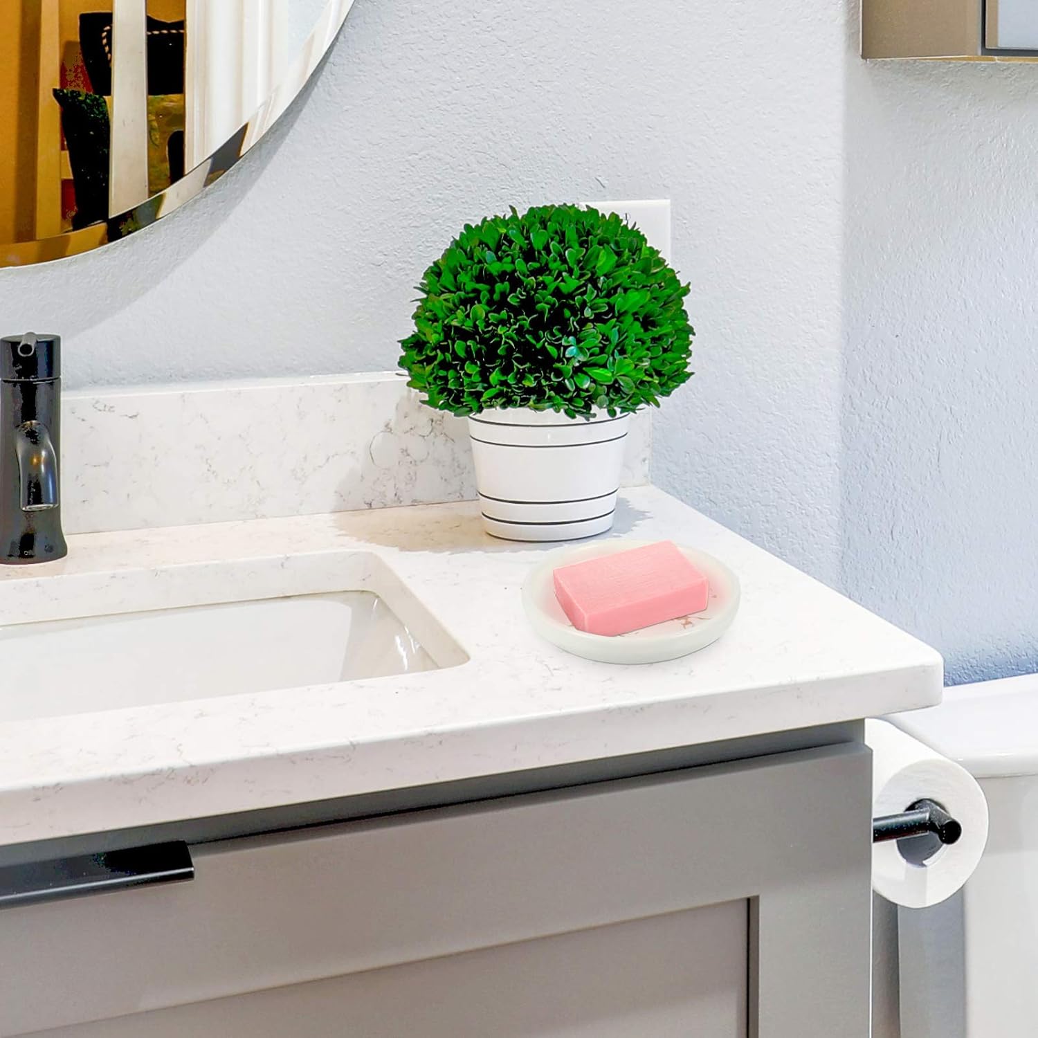 Hemoton Jabonera de mármol hecha a mano Accesorio de baño Jabonera de baño Bandeja redonda de mármol Jabonera de ducha Jabonera Bandeja de mármol
