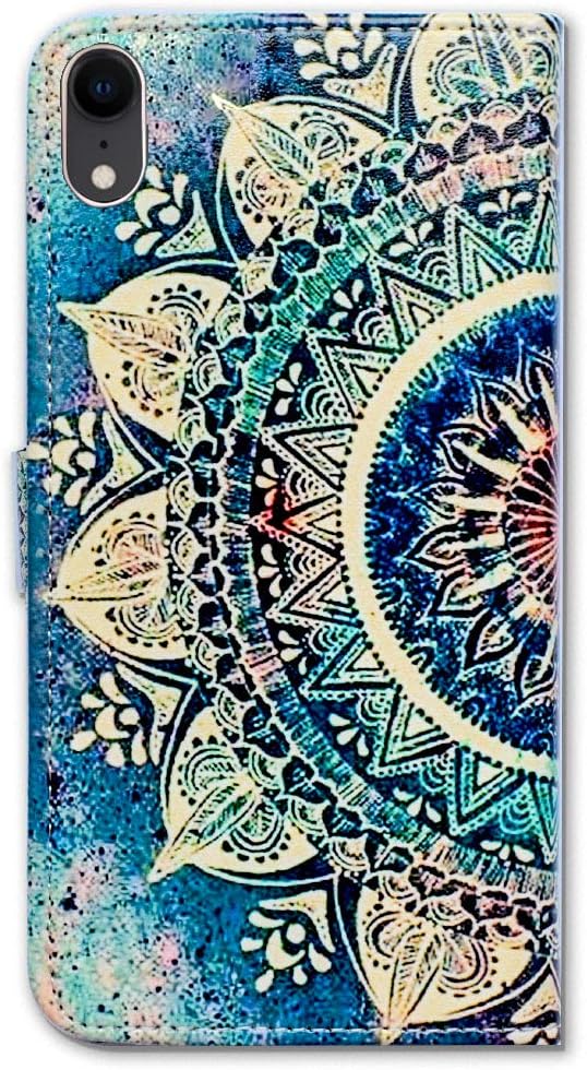 Bcov Funda para iPhone XR, diseño de mandala circular verde con tarjetero y soporte para tarjeta y soporte para iPhone XR