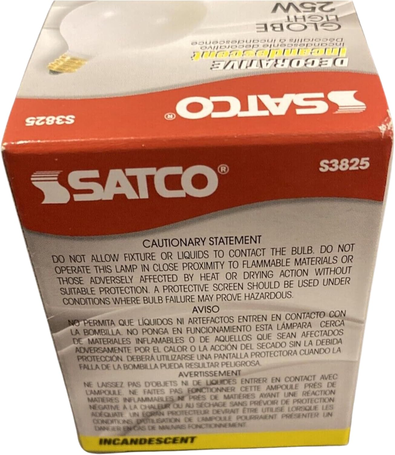 Satco S3285 25W G16 12 2RD CAND WHT 25 vatios G16 12 incandescente blanco satinado 1500 horas nominales promedio 202 lúmenes base de candelabro 120