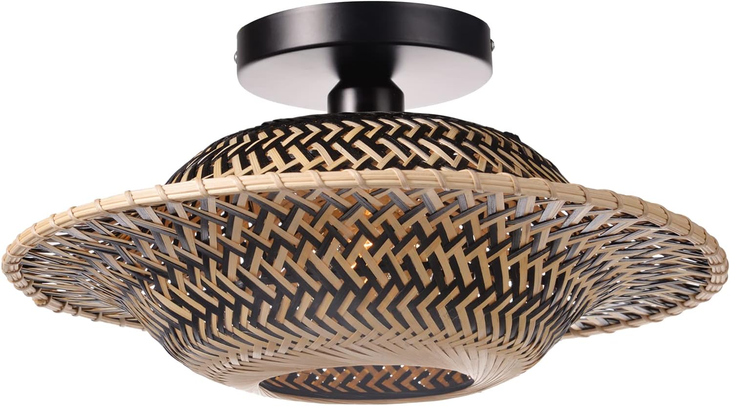 Arturesthome Lámpara de techo de bambú negro, lámpara de techo semi bohemia, tambor de mimbre, lámpara rústica de granja para cocina, isla,