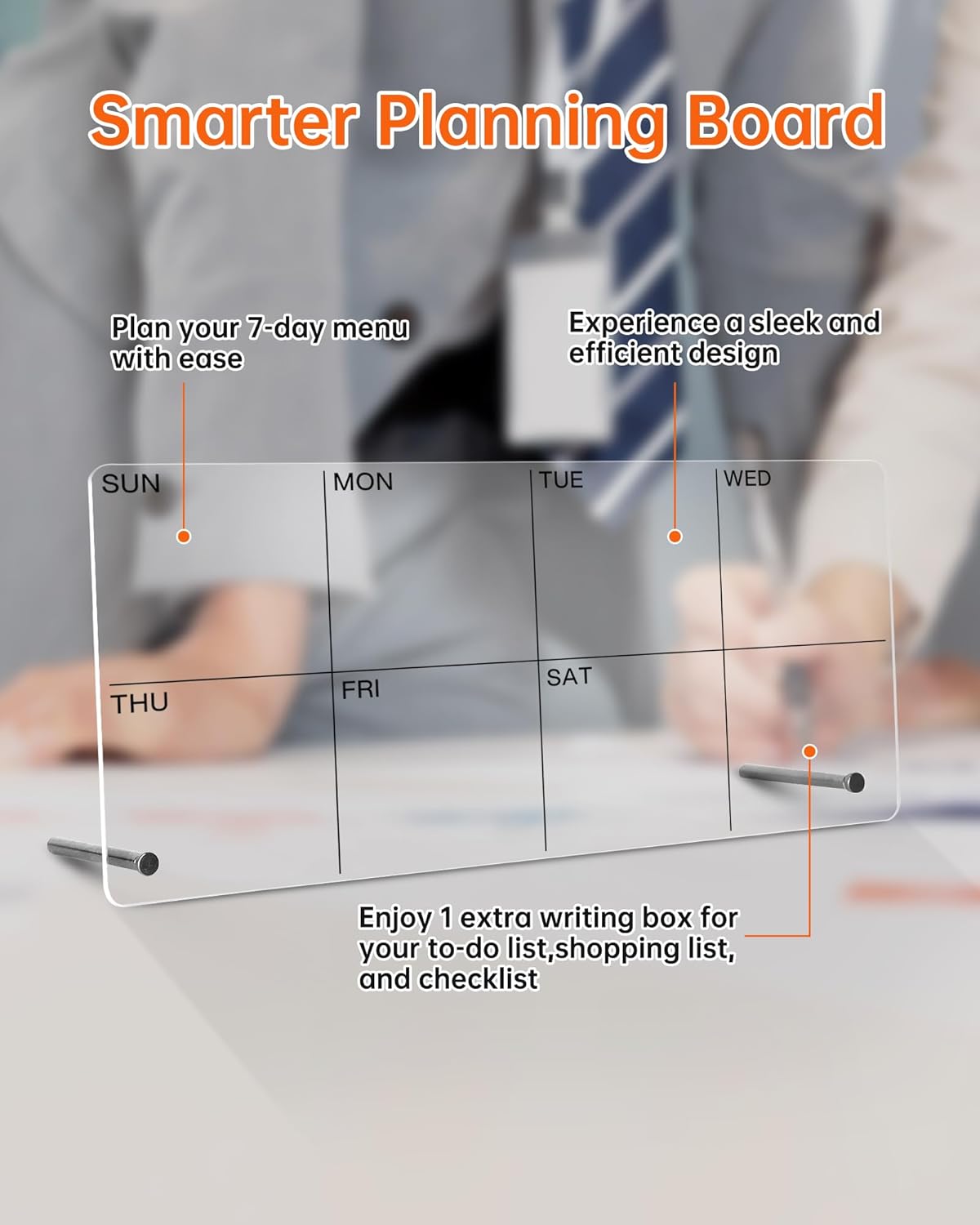 Planificador semanal de escritorio acrílico, pizarra blanca transparente de 12 x 6 pulgadas con soporte de metal, calendario de lista de tareas
