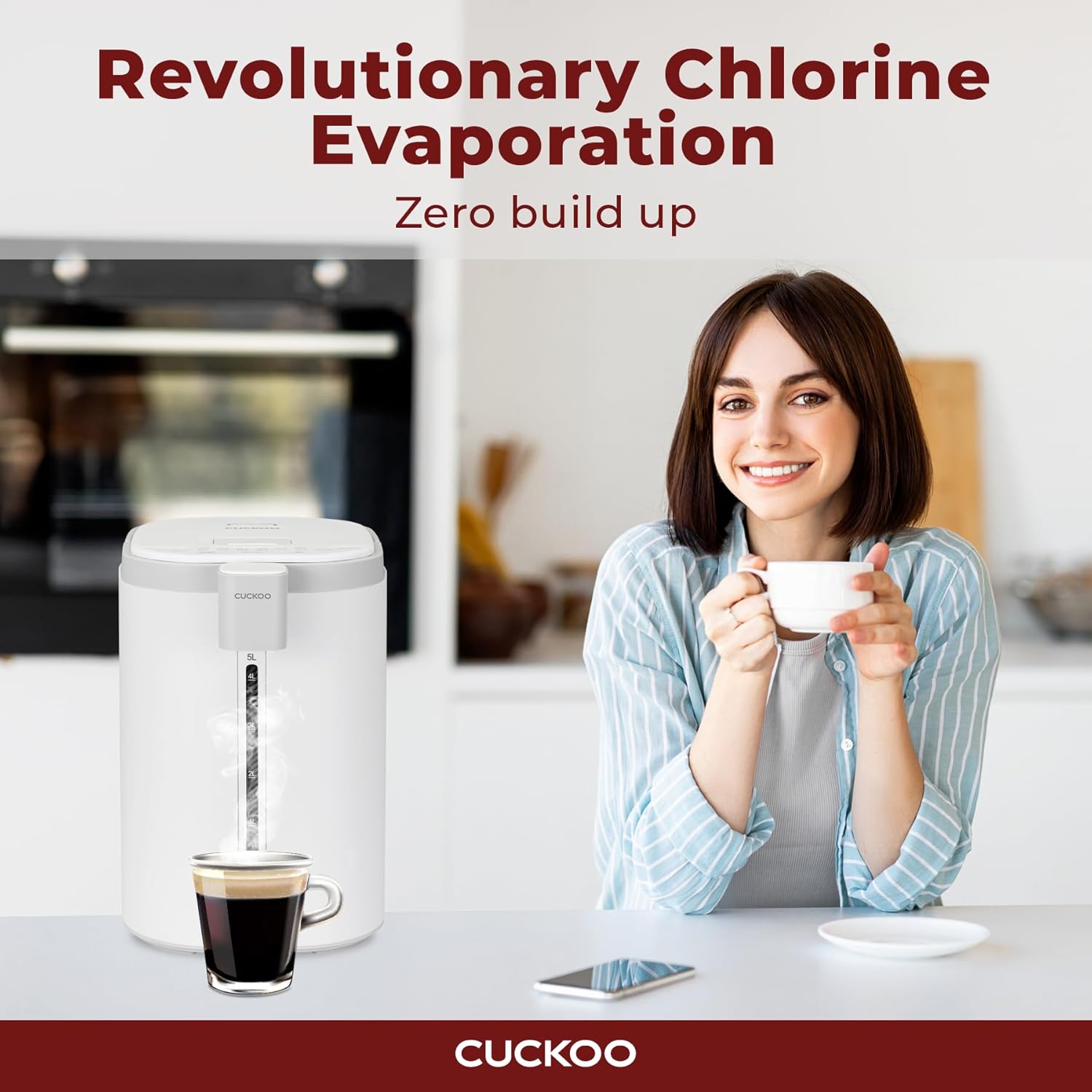 CUCKOO CWP-A501TW  Dispensador y calentador de agua caliente  Dispensación automática y protección contra hervir en seco  Acero inoxidable aislado