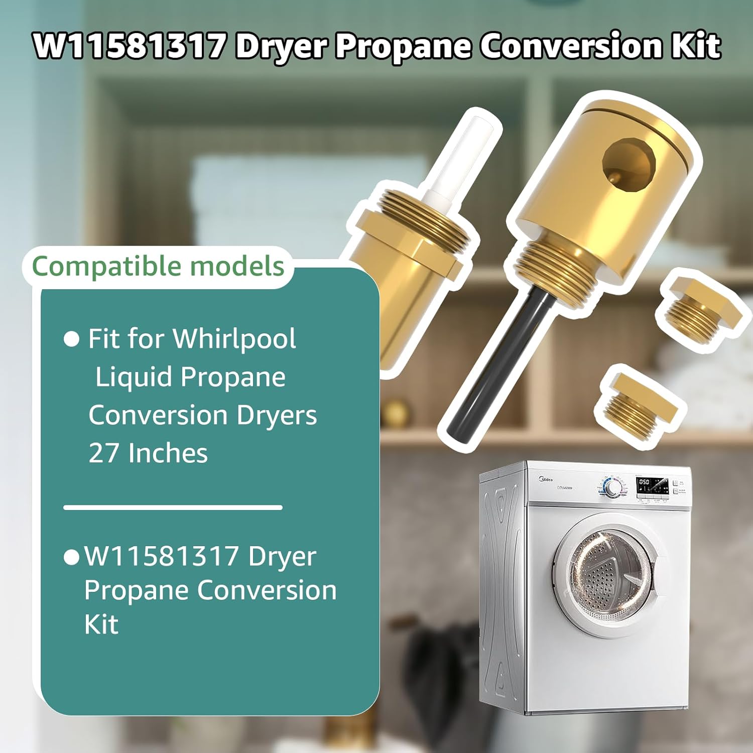 Aomitop W11581317 Kit de conversión de propano para secadora Quemador de gas Whirlpool de 22000 BTUhora diseñado para secadores de 27 pulgadas,