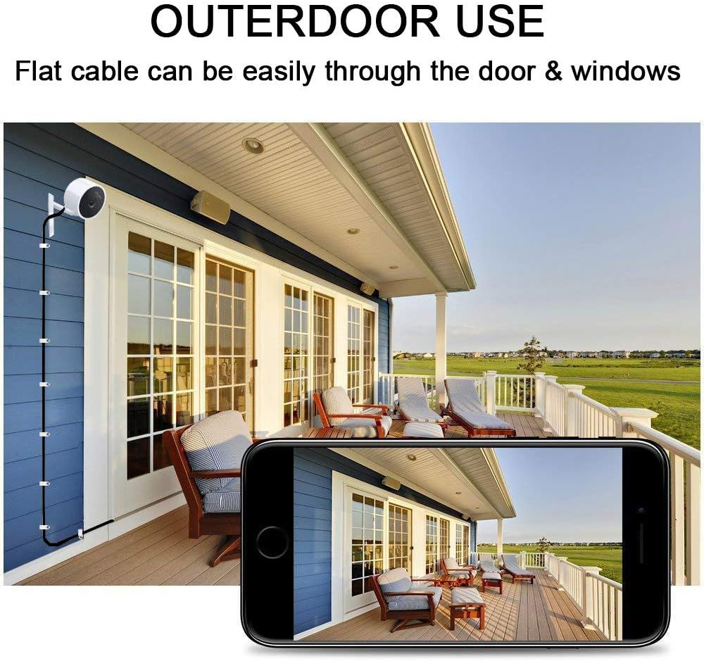 Cable de extensión de alimentación plano de 40 pies compatible con Wyze CamWyze Cam Pan, cámara Yi, NestCam para interiores, cámara Blink XT, cable