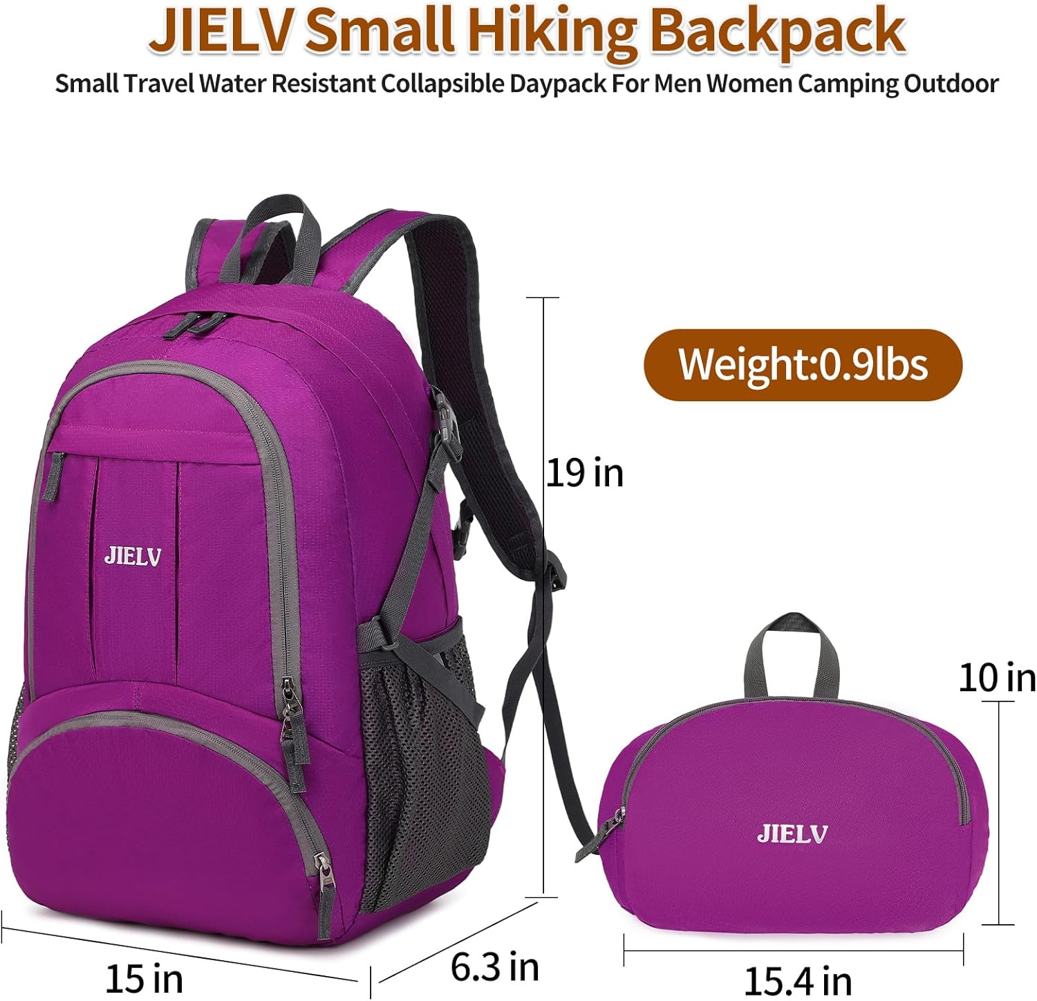 Mochila de senderismo pequeña Mochilas de viaje ligeras Mochila impermeable para senderismo para mujeres y hombres, púrpura, (Purple-30L), Casual