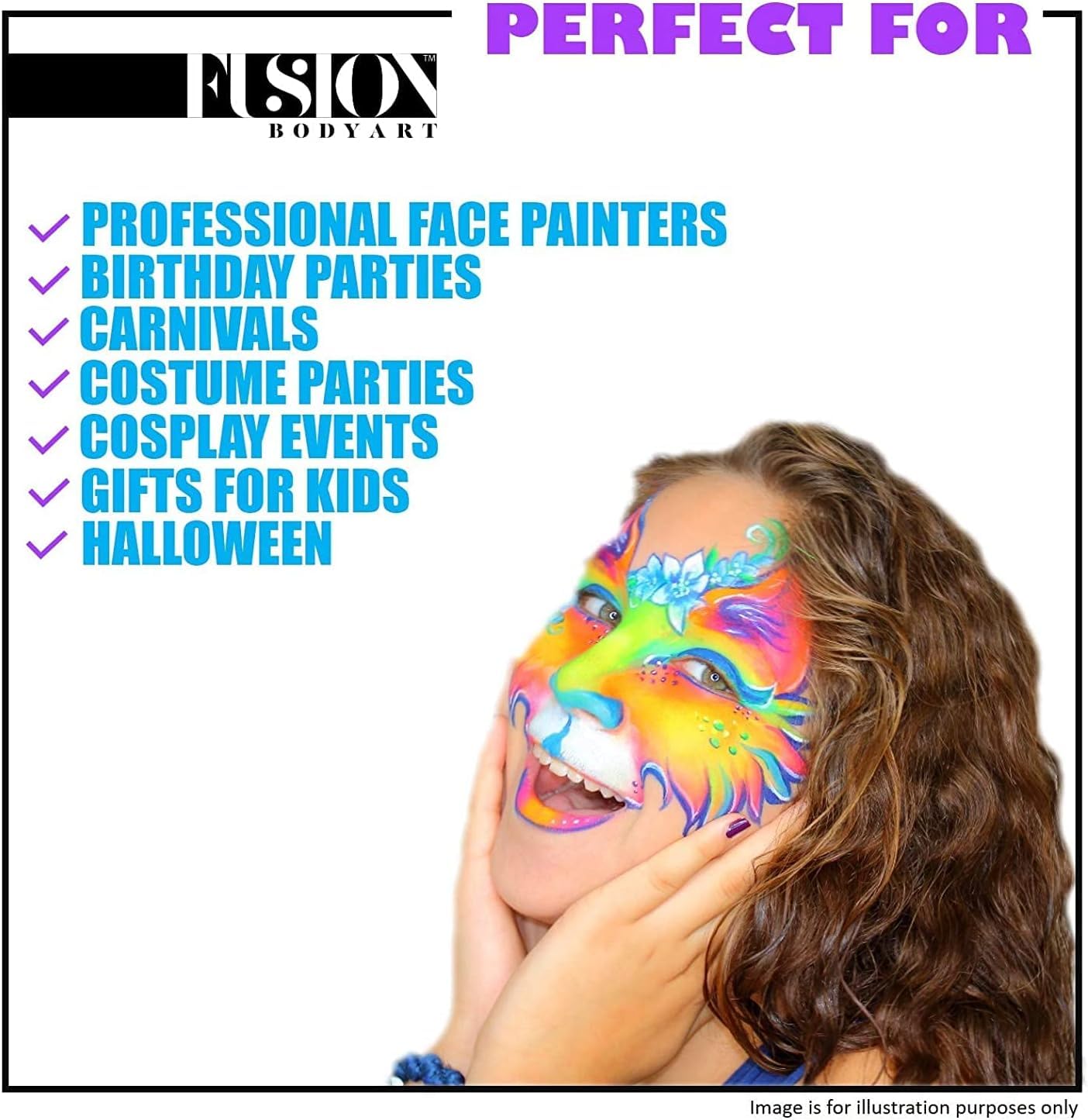 Fusion Body Art Pintura facial Pro Parafina blanca (1.26 onzas), calidad profesional activada por agua para la cara y el cuerpo, suministros de