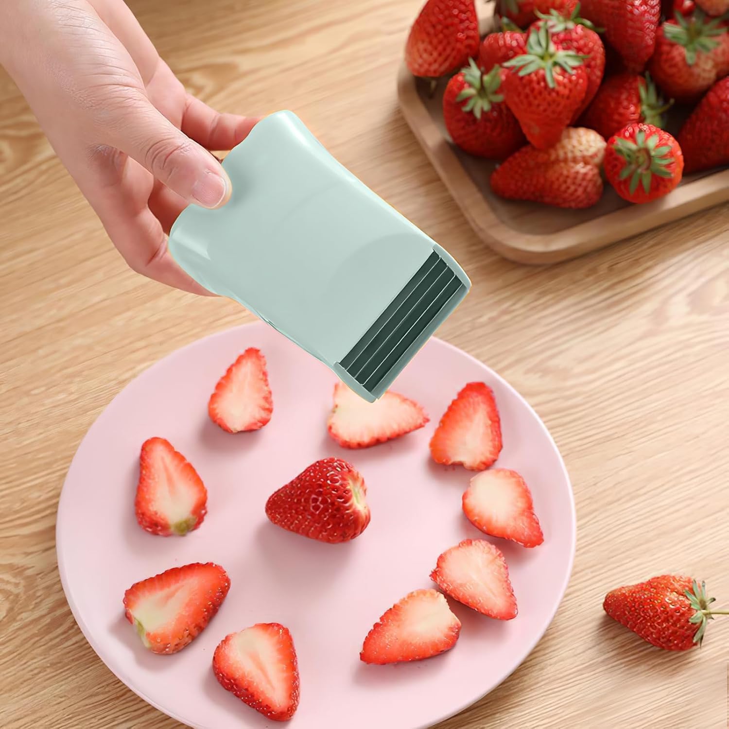 Cortador de fresas de acero inoxidable para hacer ensalada de frutas y verduras, 3 uds. Cortador de fresas y plátanos de acero inoxidable para hacer