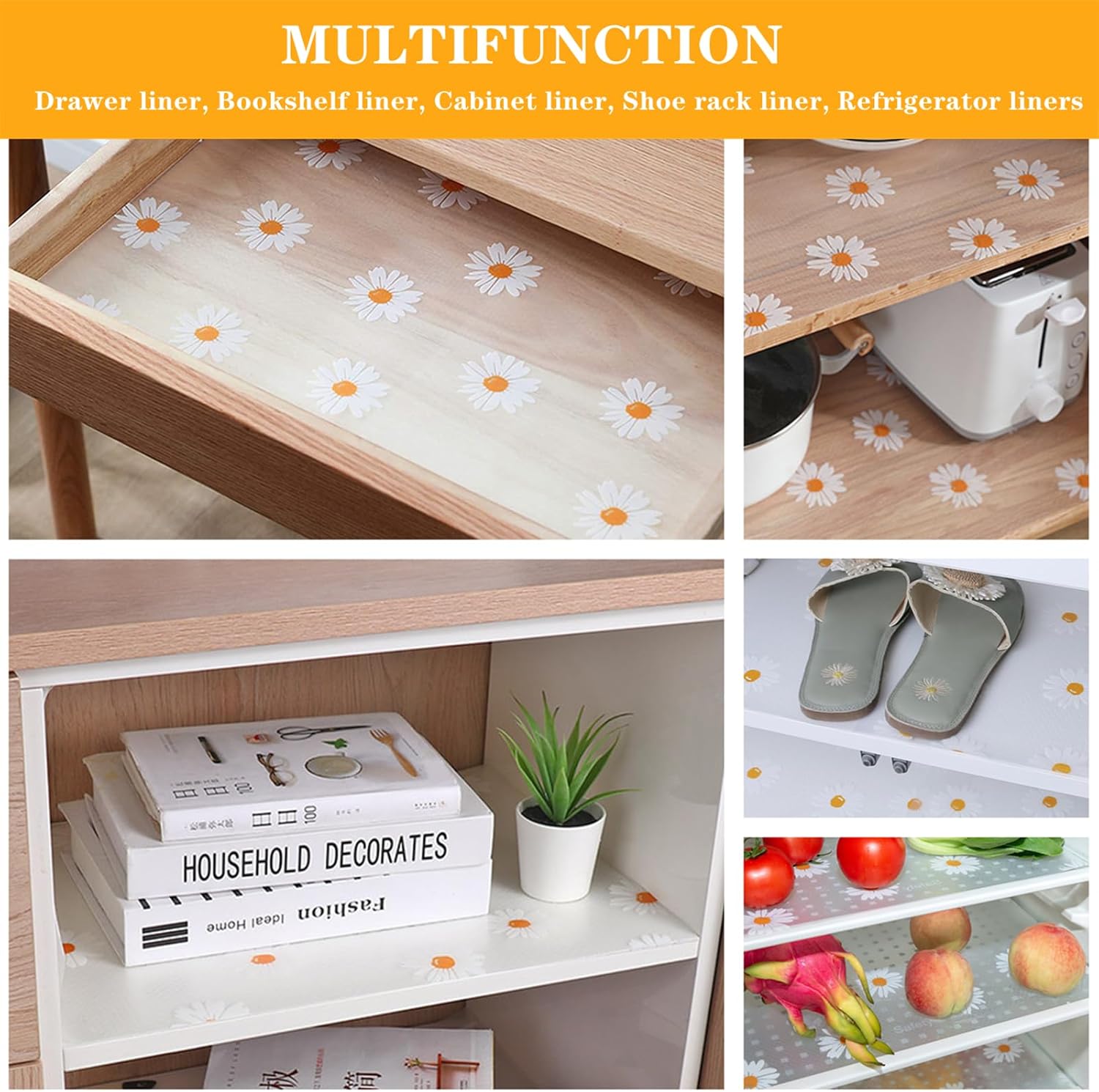 Cooyes Revestimientos de estantes para armarios de cocina, revestimiento de cajón no adhesivo, forro impermeable para refrigerador, forro de alambre