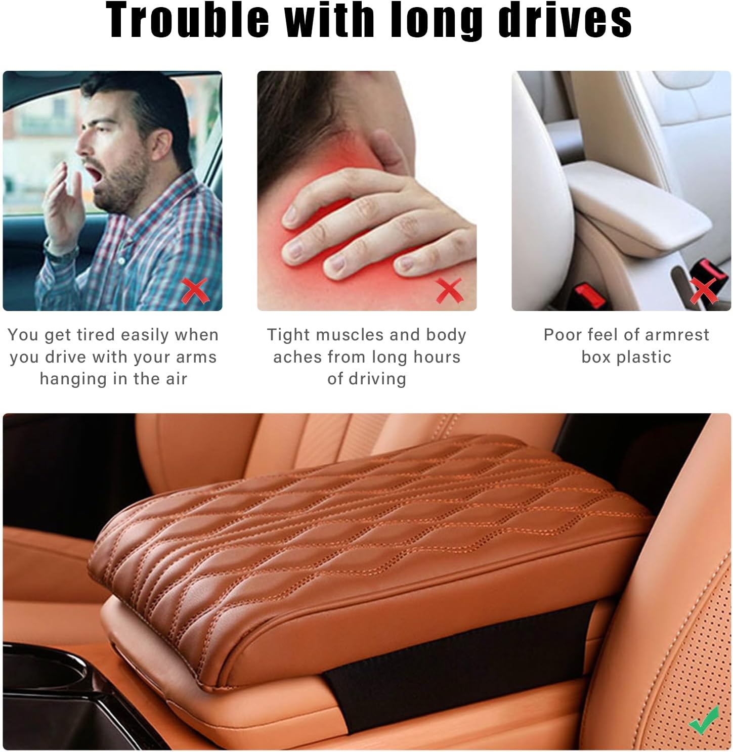 Cojín para consola central de automóvil, de cuero de espuma viscoelástica, para reposabrazos de automóvil, funda universal impermeable para las