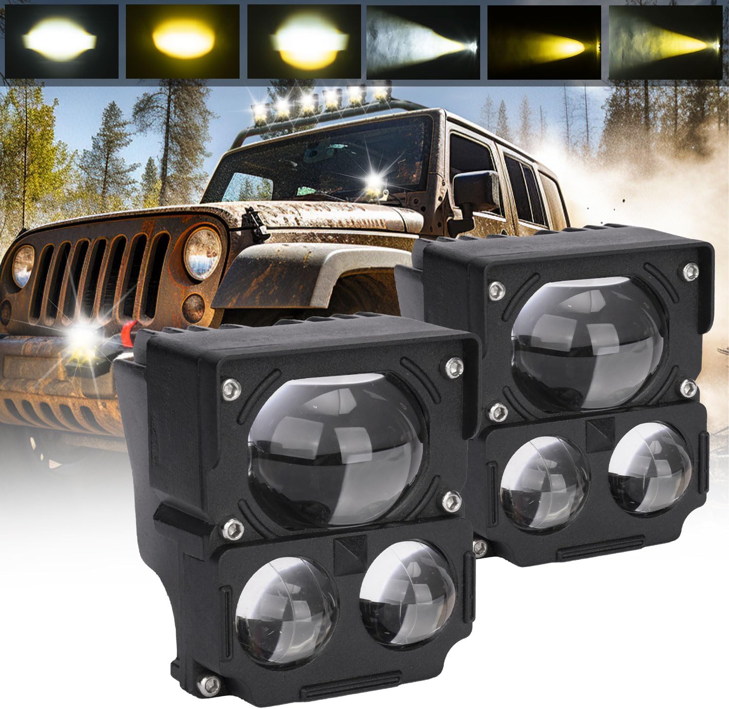 YCHOW-BEAM Cápsulas LED blancas y amarillas, 3 pulgadas, 160 W, de doble color, todoterreno, luces de trabajo, 10800 lúmenes, haz puntal, montaje en