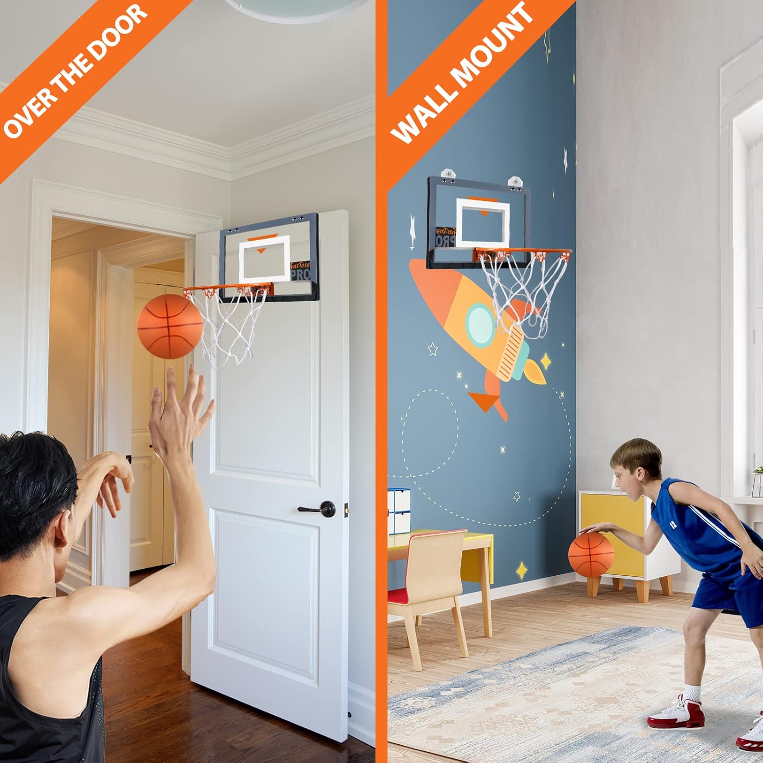 Pro Mini aro de baloncesto para interiores, juegos familiares para puerta y pared con accesorios completos transparentes
