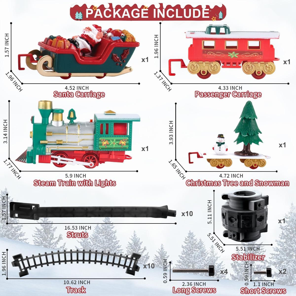 Juego de tren para niños de 2 a 4 años, 41 piezas de juguetes de tren eléctrico para árbol de Navidad, 2 métodos de montaje incluyen 4 autos y 10