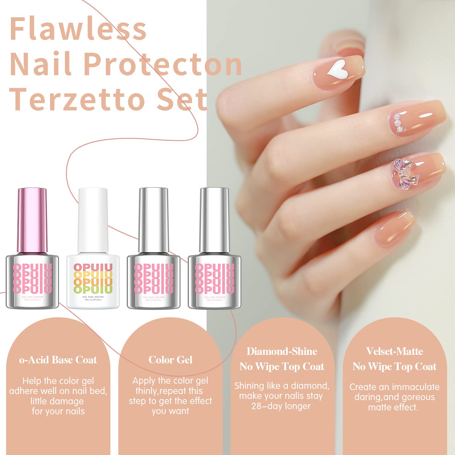 OPUIU Juego de 24 esmaltes de uñas de gel de gelatina pastel nude rosa translúcido con base superior mate, capa superior mate, regalo para mujeres y