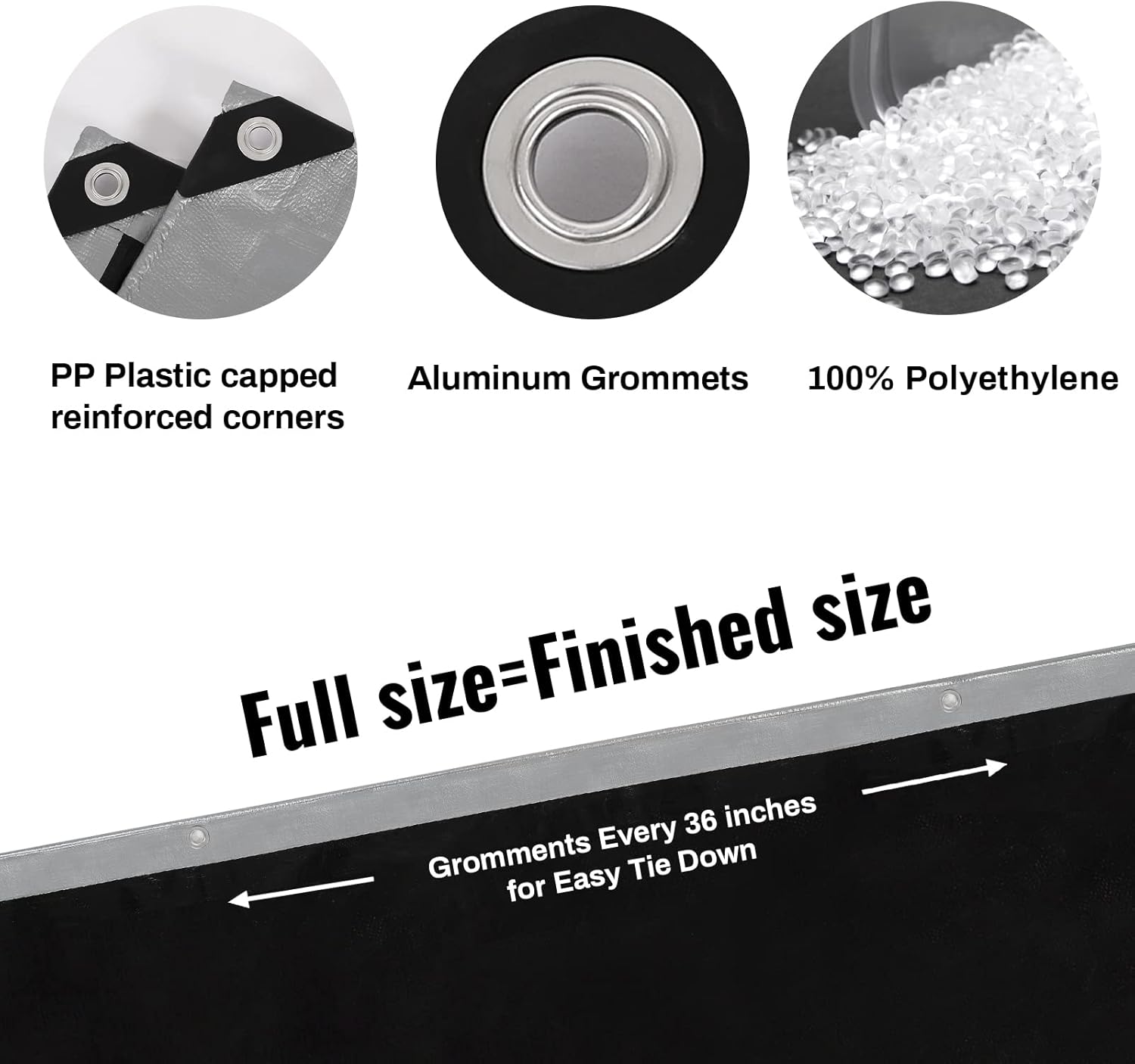 Tarps Lona pequeña resistente impermeable de 8 x 10 – 12 mil color platanegro para cubierta de lluvia al aire libre, lona de polietileno duradera