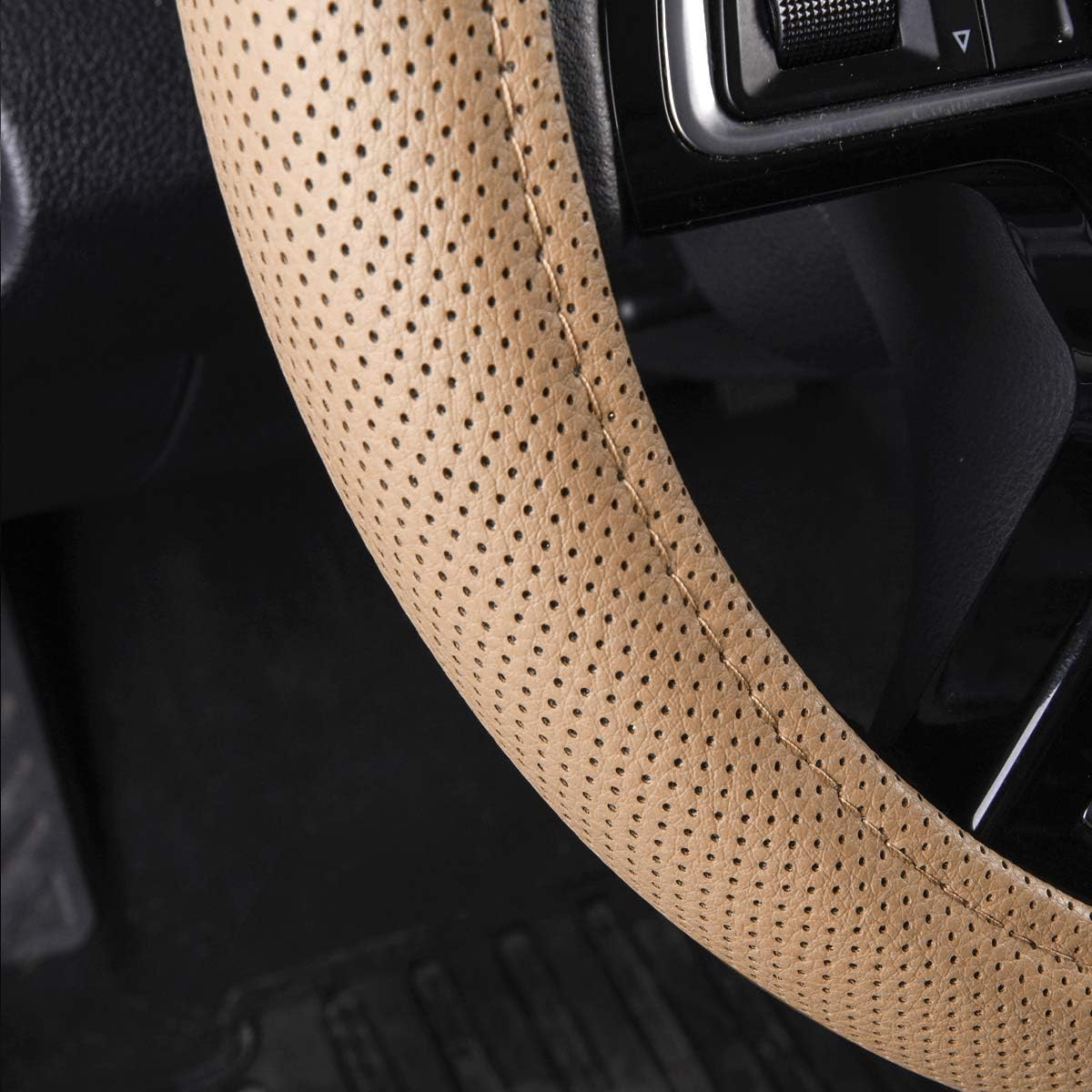 Nuevo, cuero clásico automotriz volante universal cubiertas Car Pass, Beige