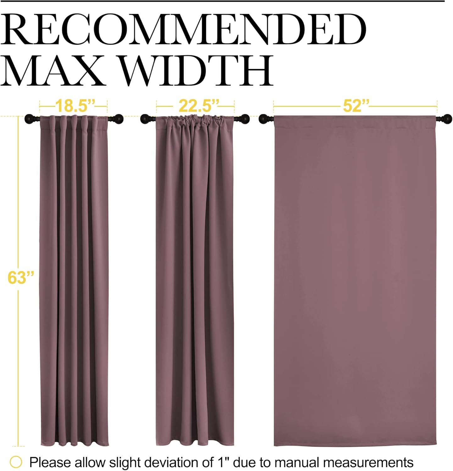 NICETOWN – Juego de 2paneles de cortinas opacas para sala de estar, para oscurecimiento de habitación, 52x63pulgadas, color rosa oscuro