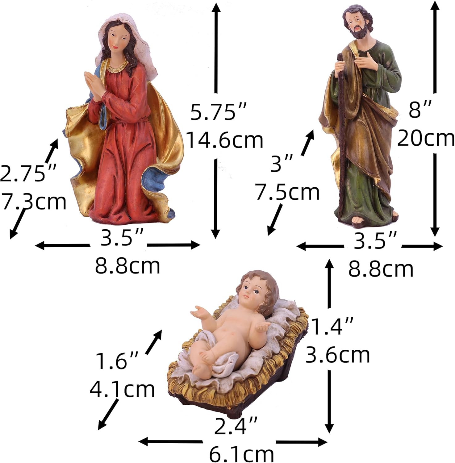 Zayton Nativity Set de Navidad para interiores, 11 piezas de 8 pulgadas, estatua de escena de Jesús, pesebre, adorno para cuna, regalo de Navidad,