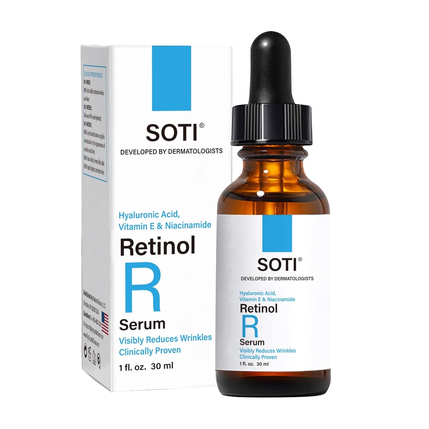 Suero de retinol para cara al 2.5% con niacinamida, ácido hialurónico y vitamina E. Suero facial antienvejecimiento para líneas, arrugas, manchas de