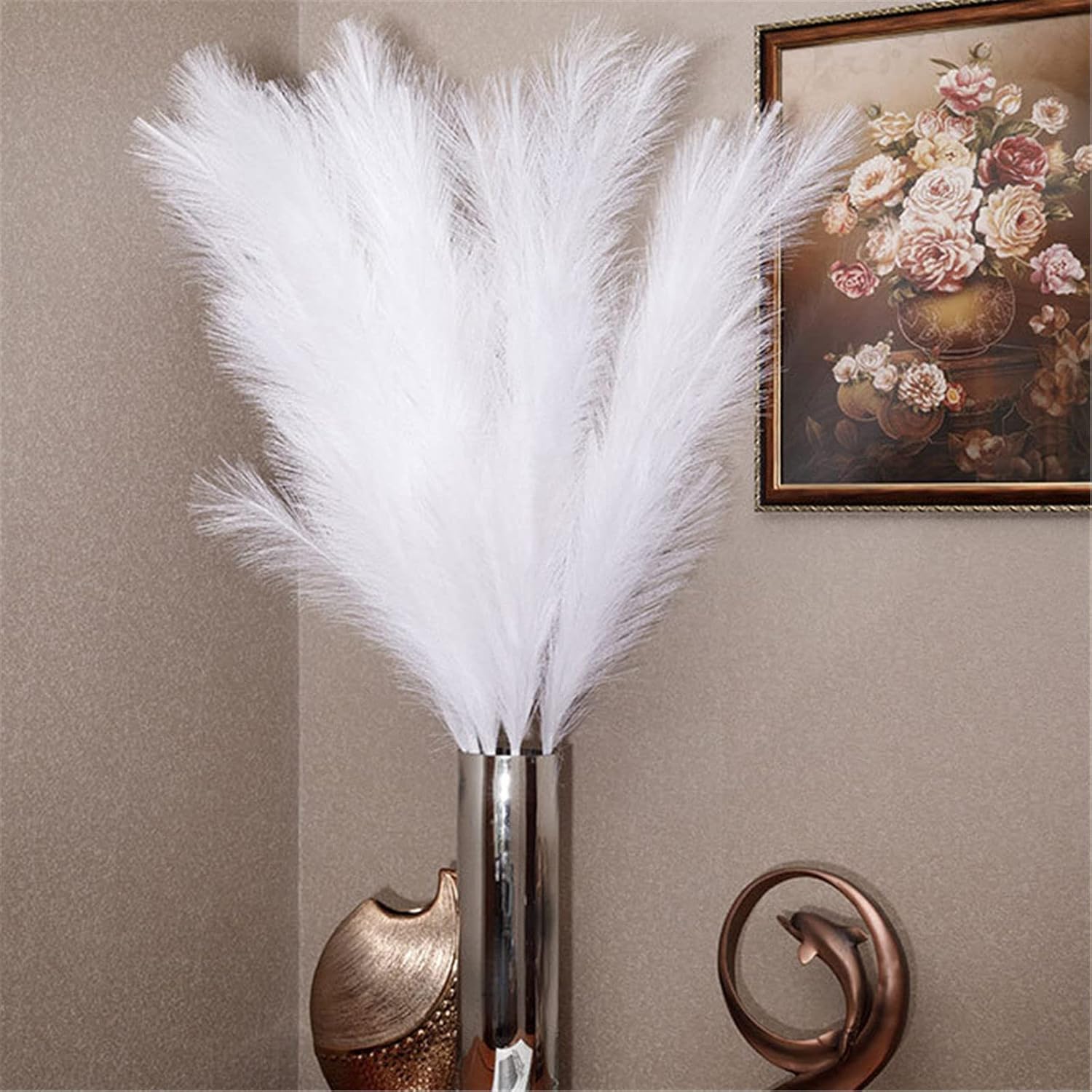 FRAKYEN Flores artificiales para decoración de mesa bohemia, decoración de pampas, flores secas de pampas, pompas marrones para boda, hogar,