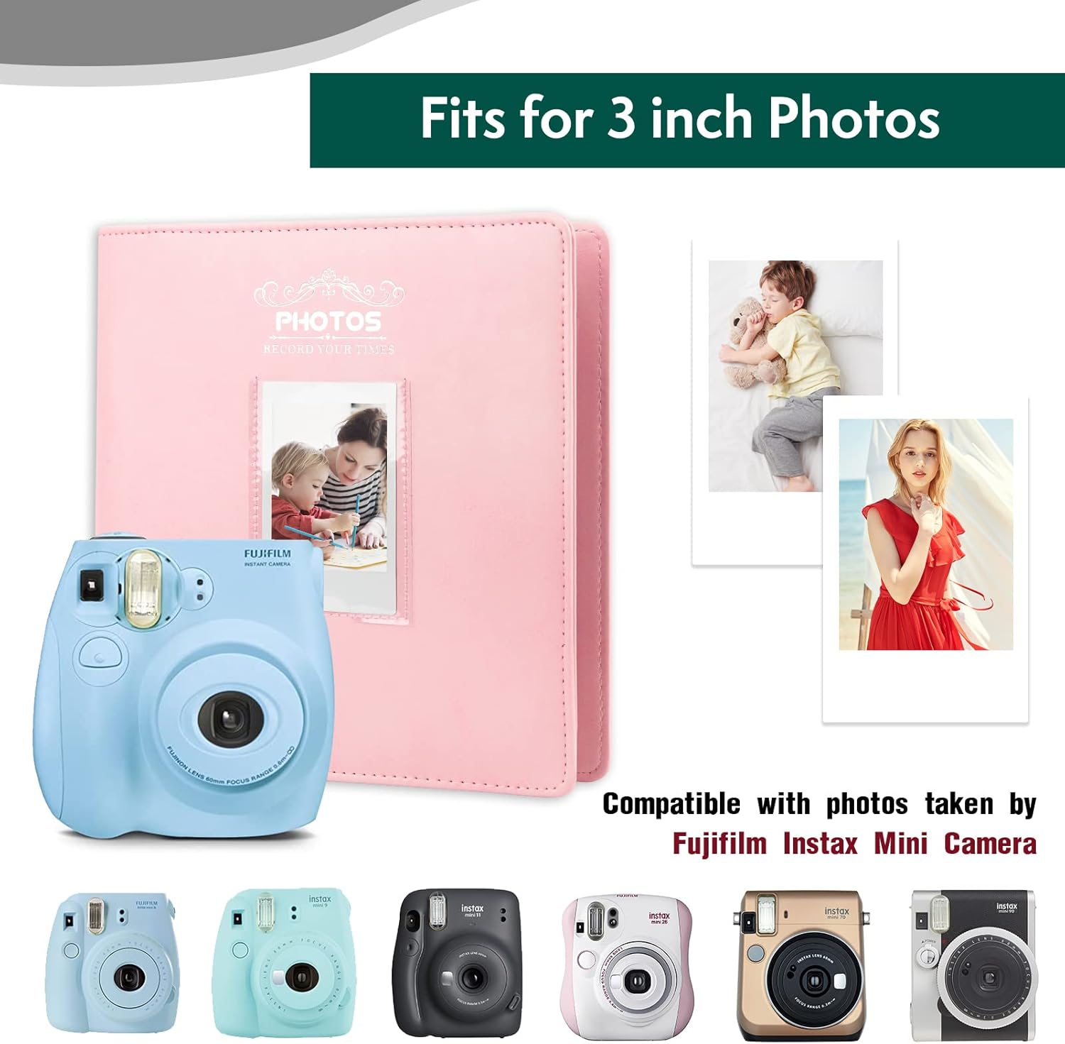 Álbum de fotos de 2 x 3 para cámara instantánea Fujifilm Instax Mini, 288 bolsillos, cubierta de piel, mini álbum de fotos para Fujifilm Instax Mini