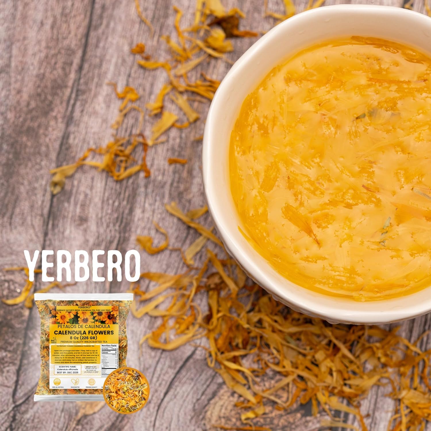 Yerbero – Flores de caléndula té de hierbas sueltas a granel 16oz (1 lb) (4.02 oz)  Flores de caléndula  Flores de caléndula  Para preparar té de