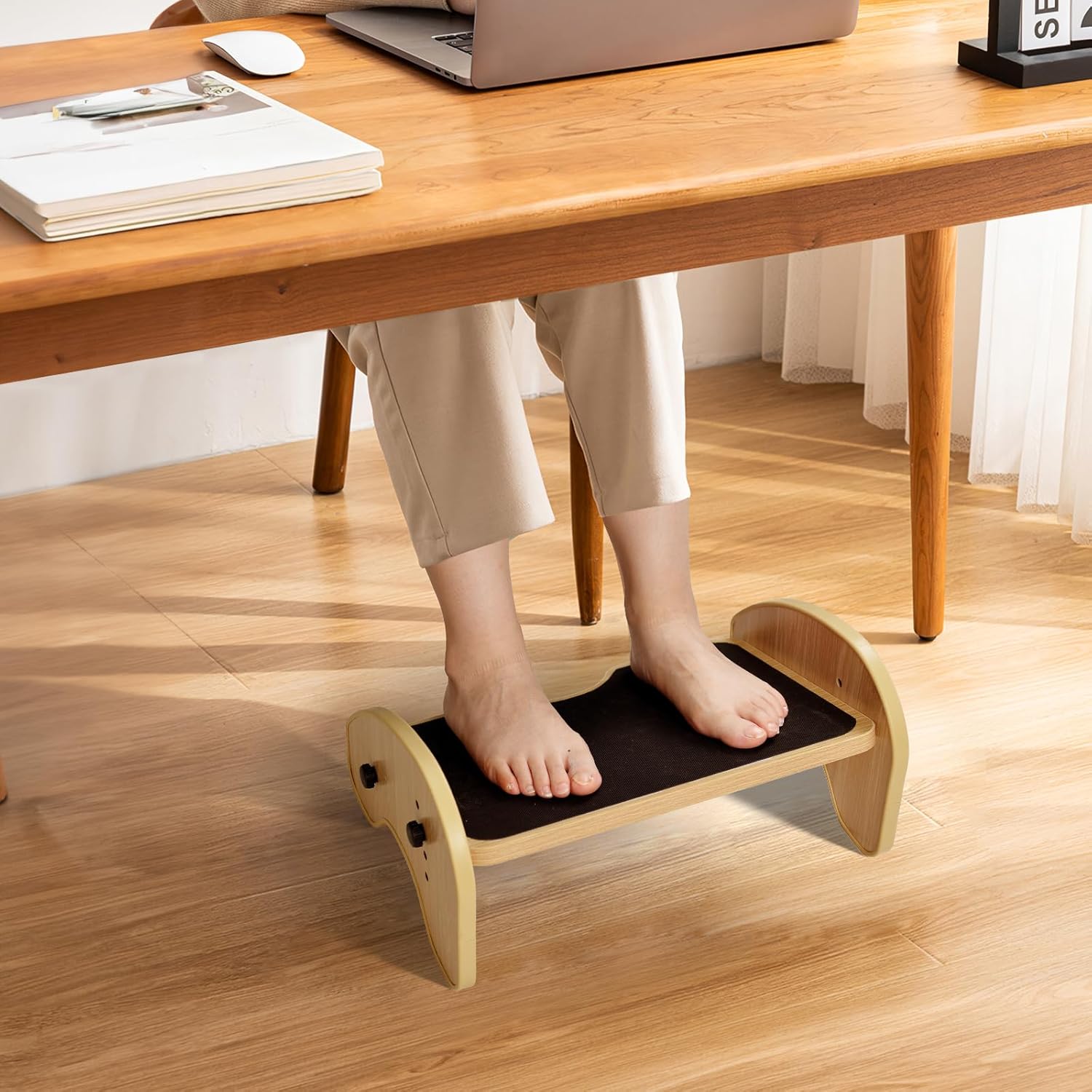 Scalebeard Reposapiés debajo del escritorio, reposapiés de madera para debajo del escritorio, reposapiés ajustable de 4 ángulos con superficie