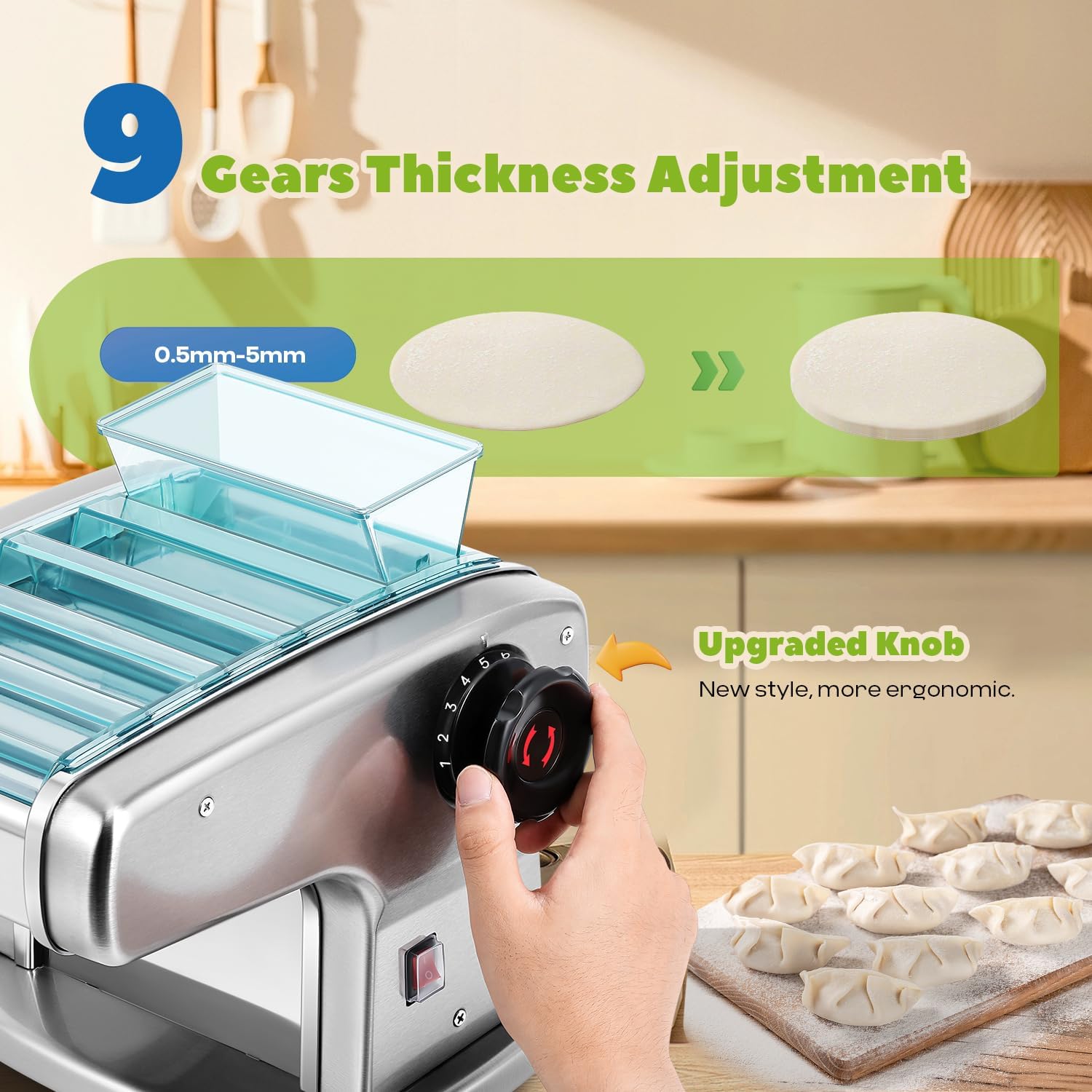Máquina automática para hacer pasta eléctrica, rodillo de masa de pasta fresca, acero inoxidable (4 cuchillas para fideos planos de 0.079 in, 0.098