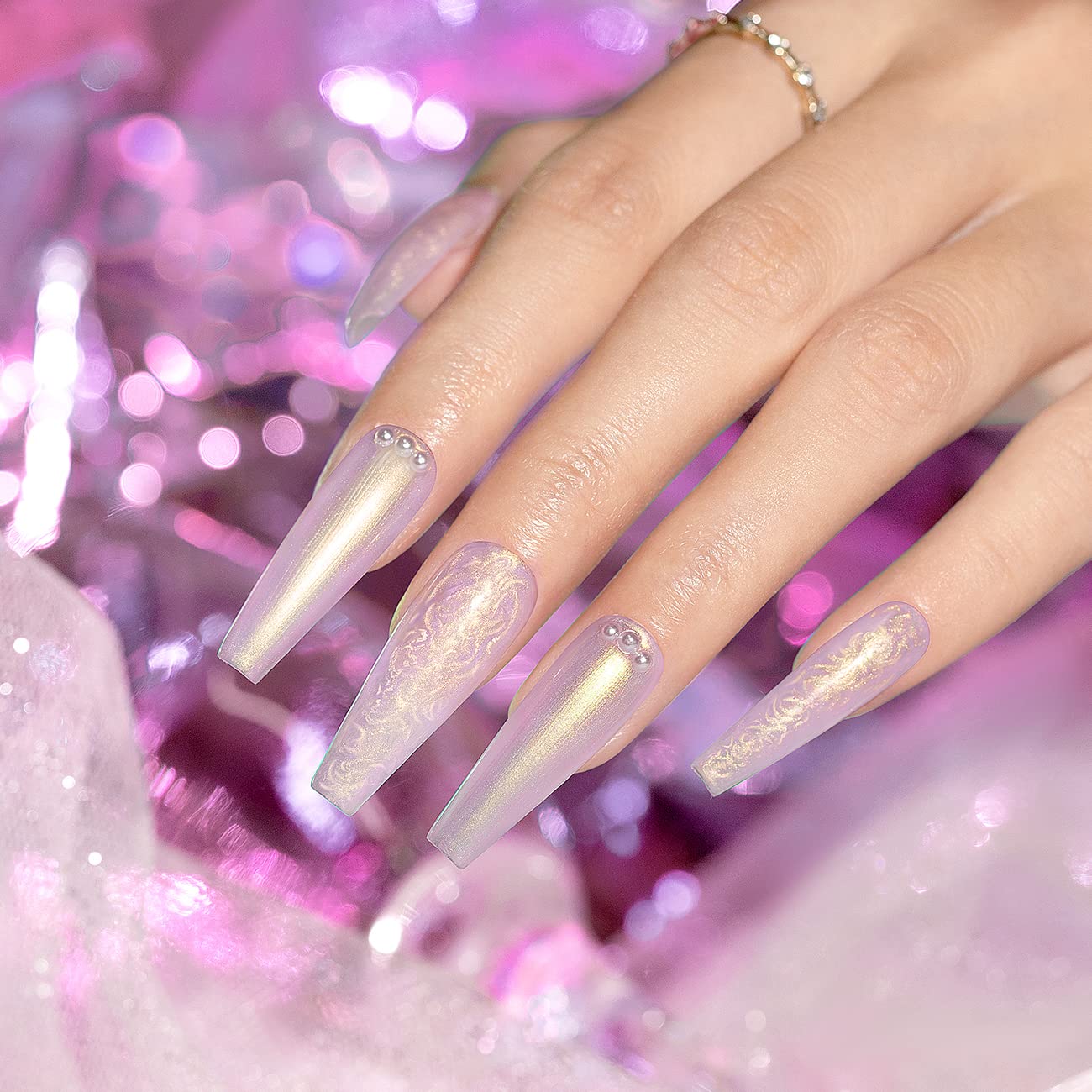 RARJSM Esmalte de uñas de gel perlado lavanda púrpura perlado concha dorada brillante sirena iridiscente esmalte de uñas de gel Soak Off LED UV