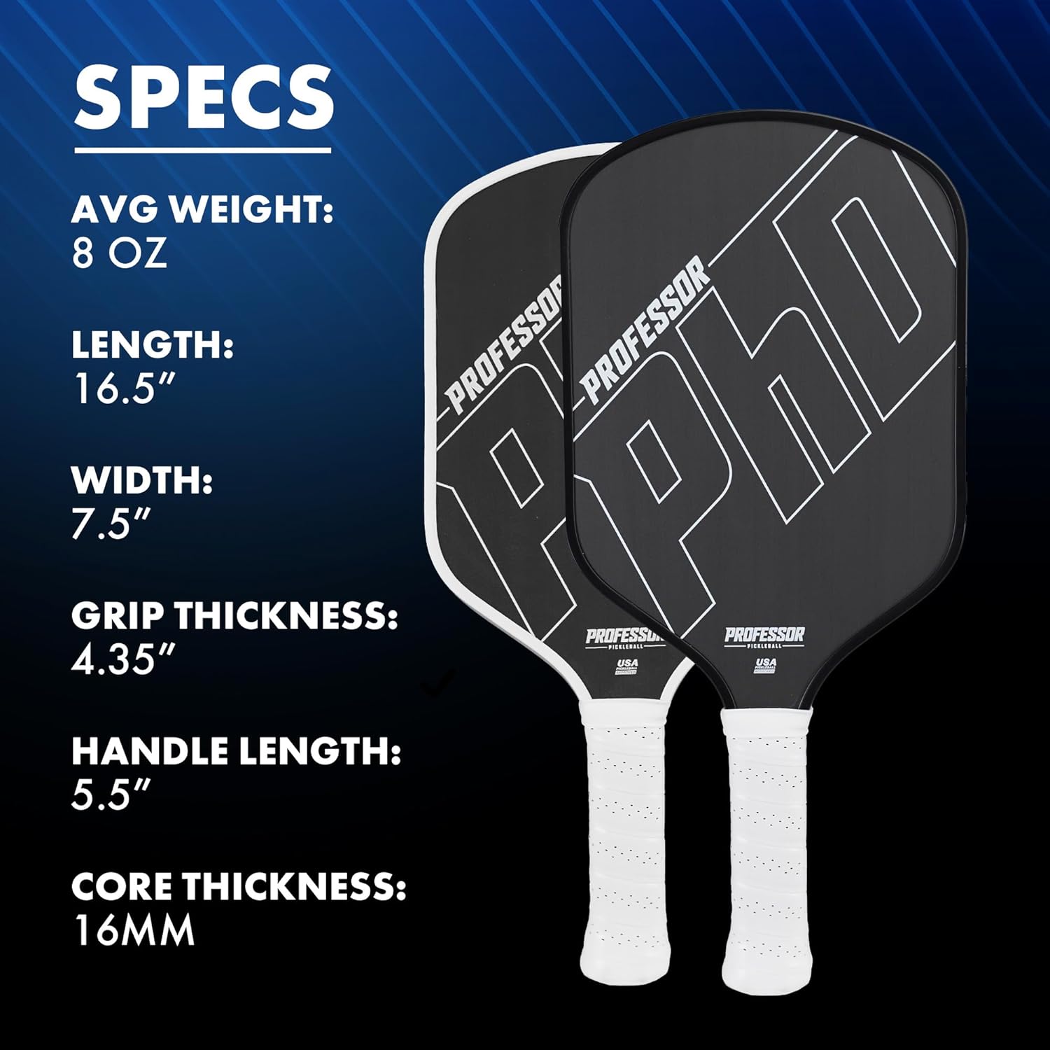 Professor PhD – Raqueta de paleta de pickleball de fibra de carbono cruda, aprobada por Estados Unidos, núcleo de panal de abeja, potencia y control