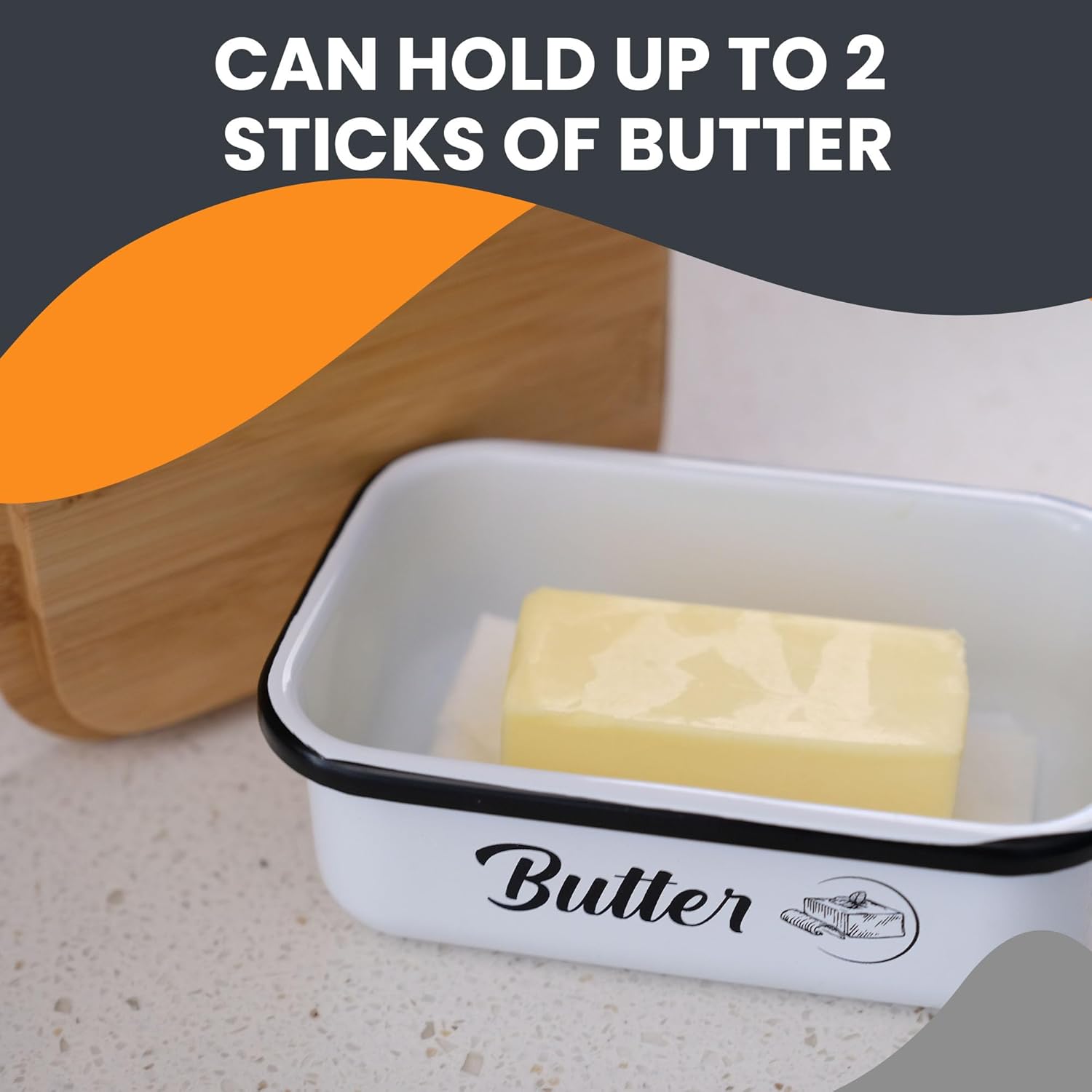 Recipiente de mantequilla  Mantequera grande de lata esmaltada con tapa para encimera  Mantequillera con tapa para refrigerador  Mantequillera