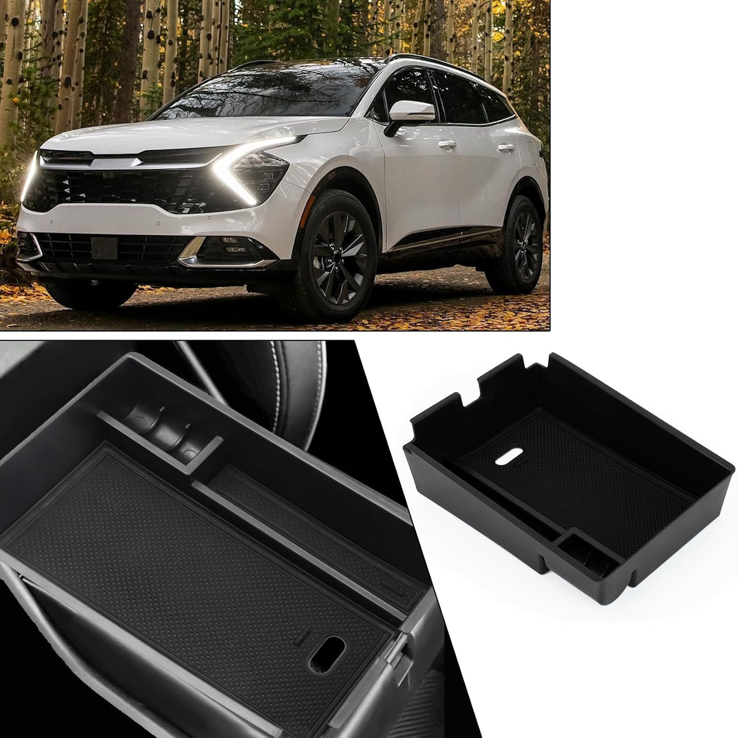 PSLER Organizador de consola central negro compatible con Sportage 2023 NQ5, caja de almacenamiento secundaria con reposabrazos, material ABS