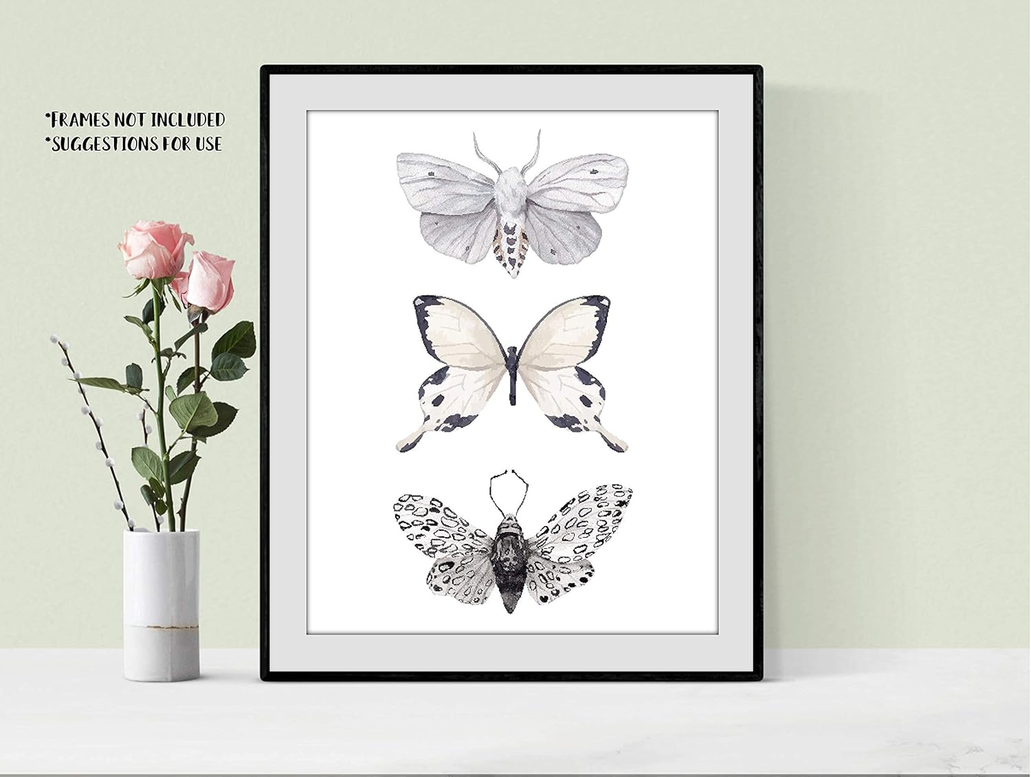 Butterfly Wall Art – Black & White Butterflies Decor – Watercolor Art Print – 11×14  Unframed Poster