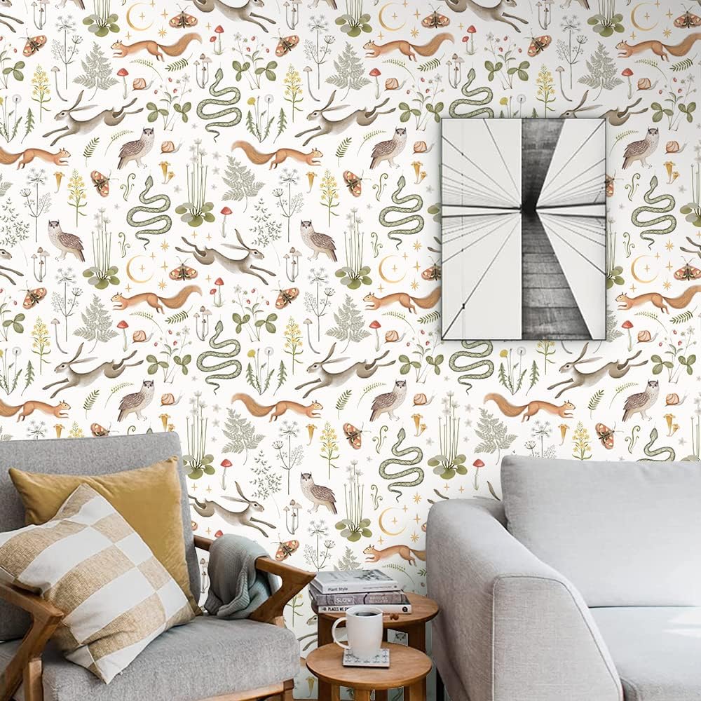 Papel tapiz autoadhesivo con diseño de animales coloridos, ardilla, búho, serpiente, conejo, extraíble, impermeable, papel de contacto decorativo,