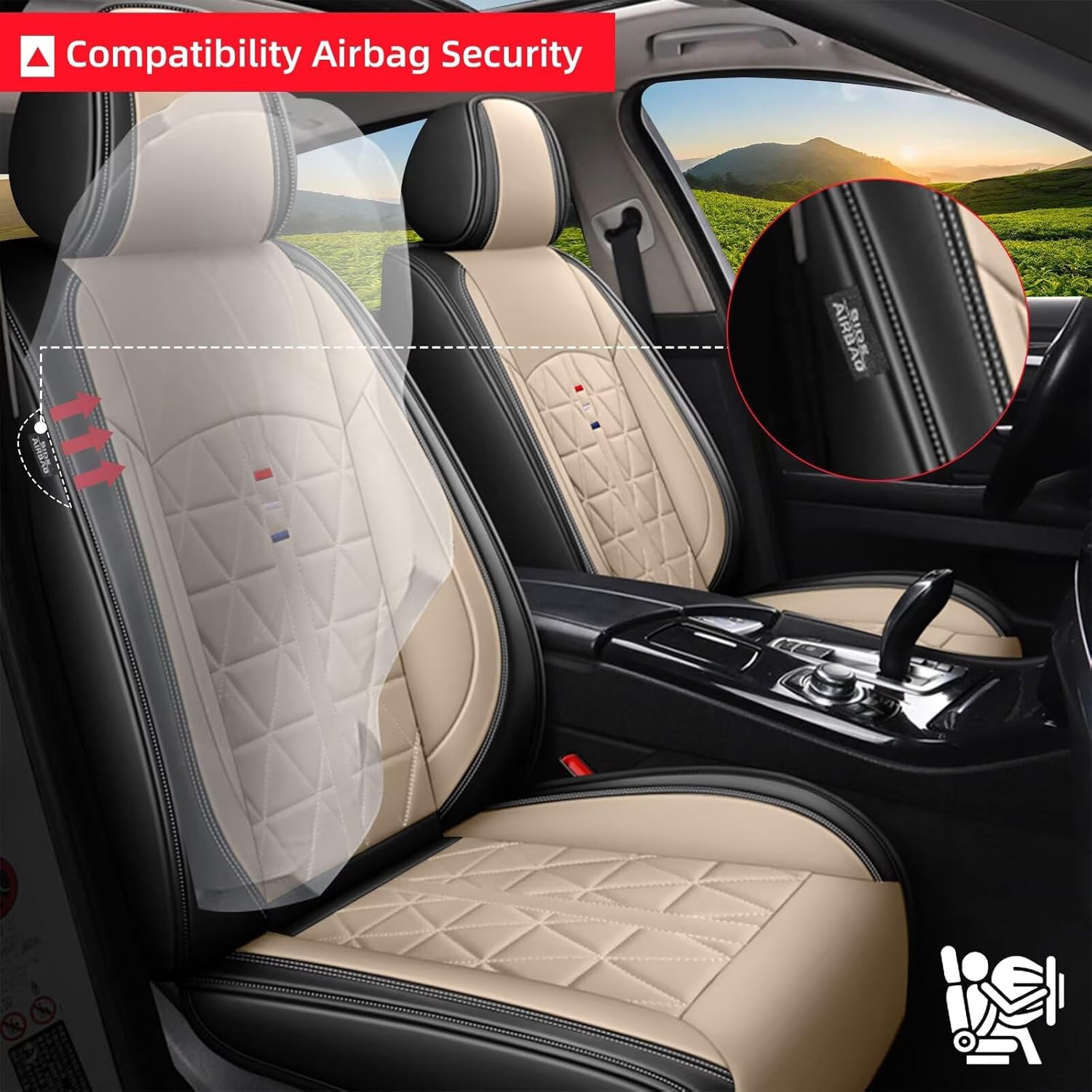 Front Seat Covers Fit for Ford Ecosport 2018-2024 2025 Seat Covers Waterproof Leather Automotive Seat Cushion with Airbag Compatible (2 Seats, Black