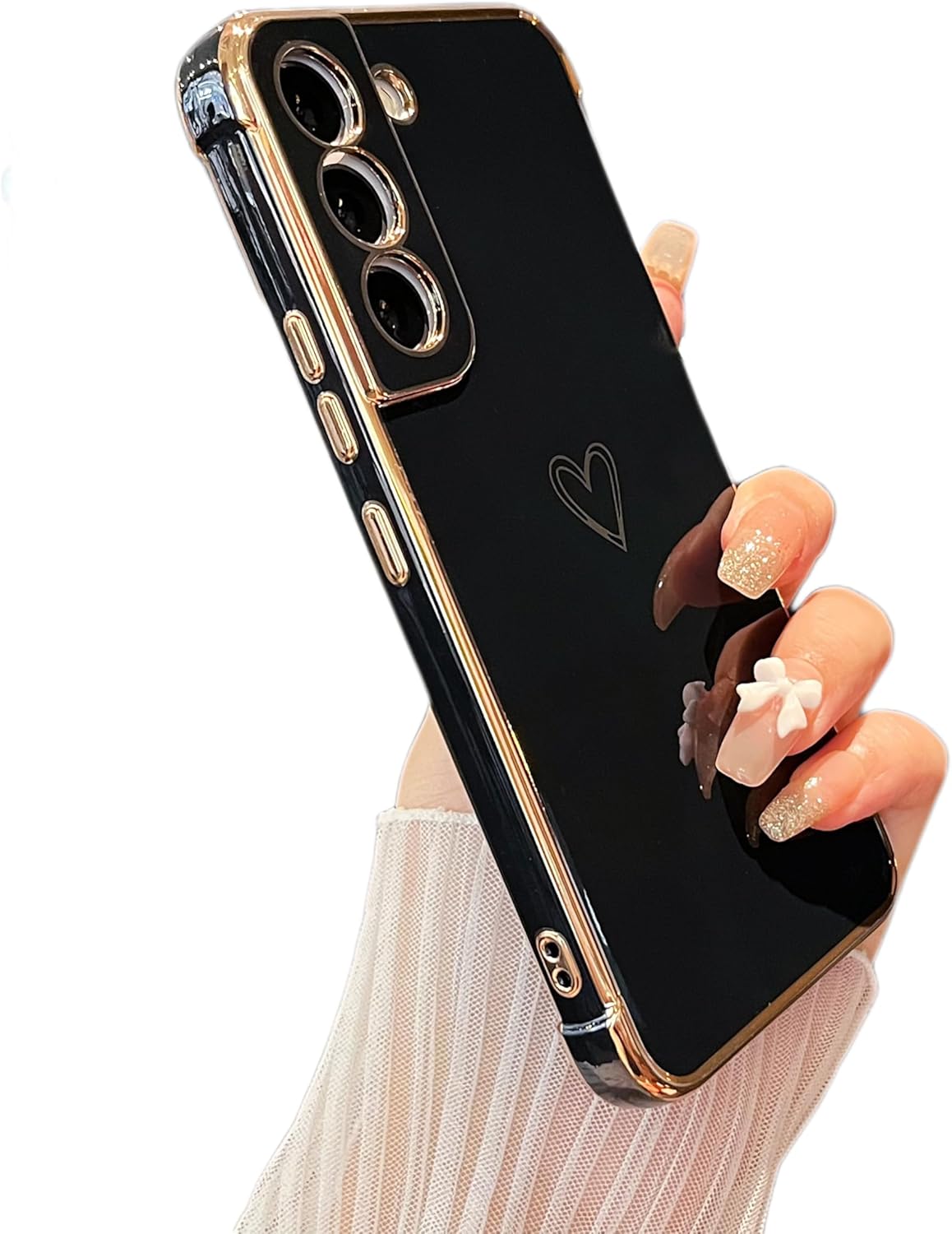 ZTOFERA Funda diseñada para Samsung Galaxy S21 Plus 5G, bonito borde chapado con patrón de corazones de amor con protección para lente de cámara,