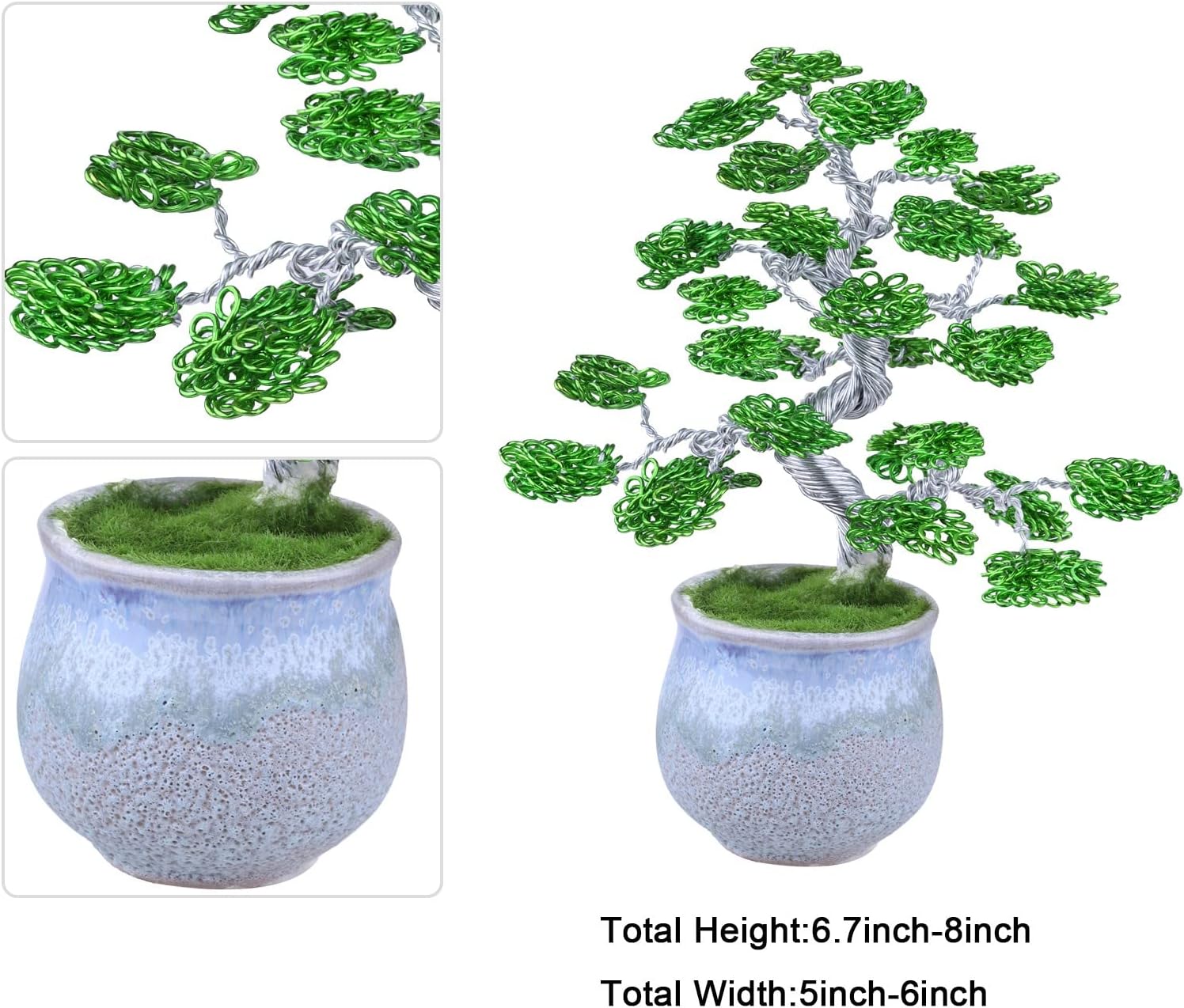Yatming – Escultura de árbol bonsái de alambre de aluminio hecho a mano con base de cerámica, artesanía artificial, árbol de dinero Fengshui para