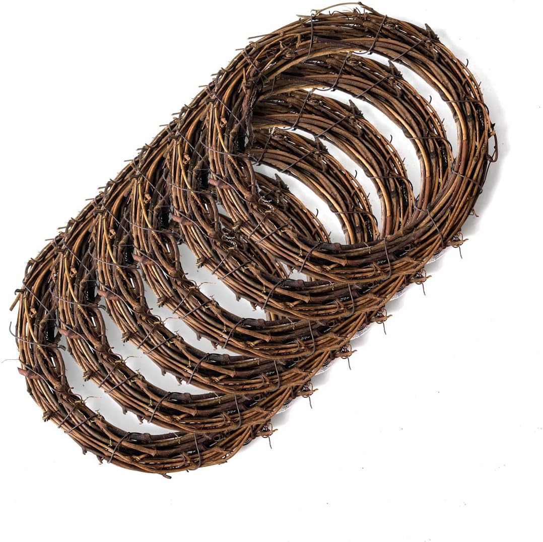 Worown 6 coronas de vid naturales de 6 pulgadas, corona de rama de vid, corona de ratán para manualidades de Navidad, colgar en la pared de la