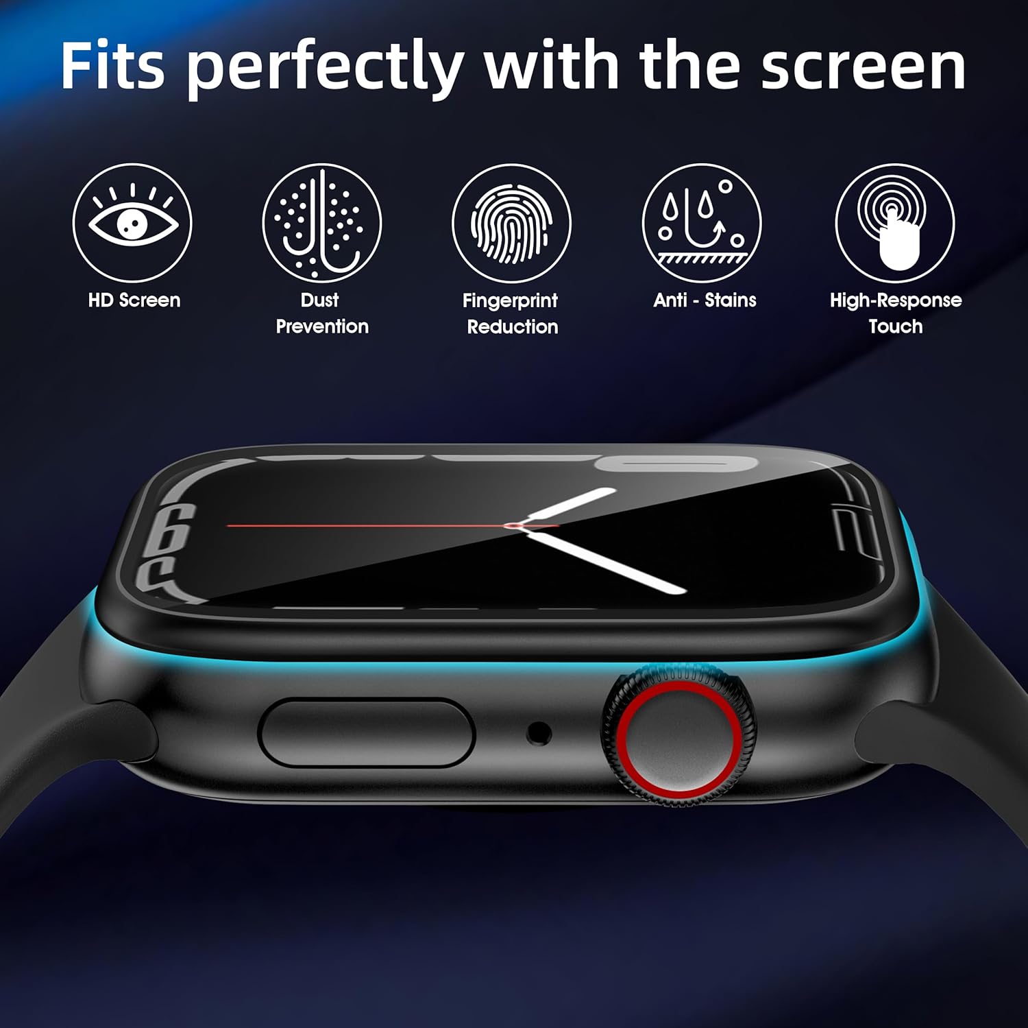 Paquete de 2 protectores de pantalla de vidrio templado con marco de metal compatibles con Apple Watch SE2 SE Series 6, 5, 4, 1.732 in, marco de