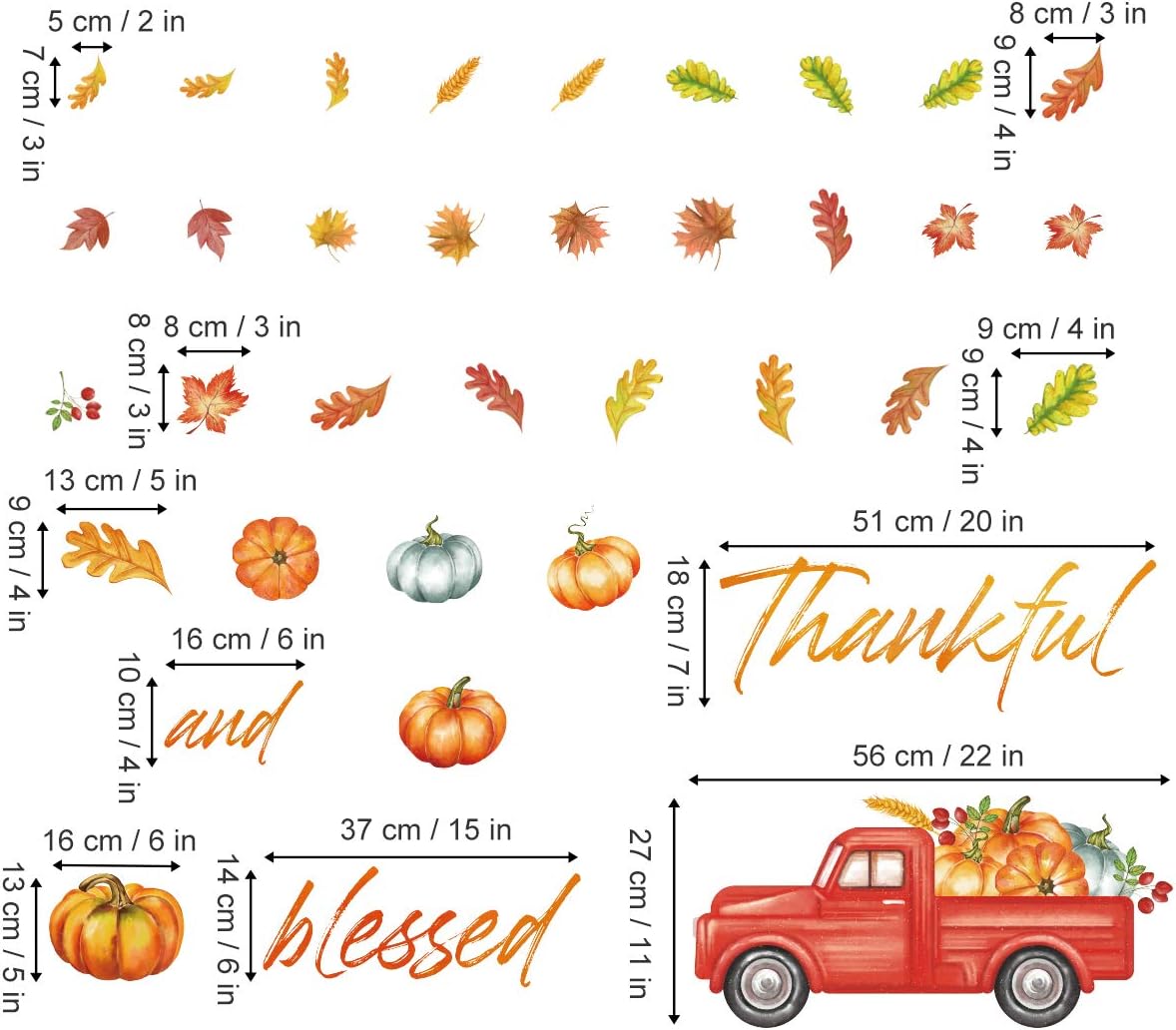 decalmile Calcomanías de pared de camión naranja de Acción de Gracias, hojas de arce, calcomanías de pared de otoño, sala de estar, cocina, fiesta,