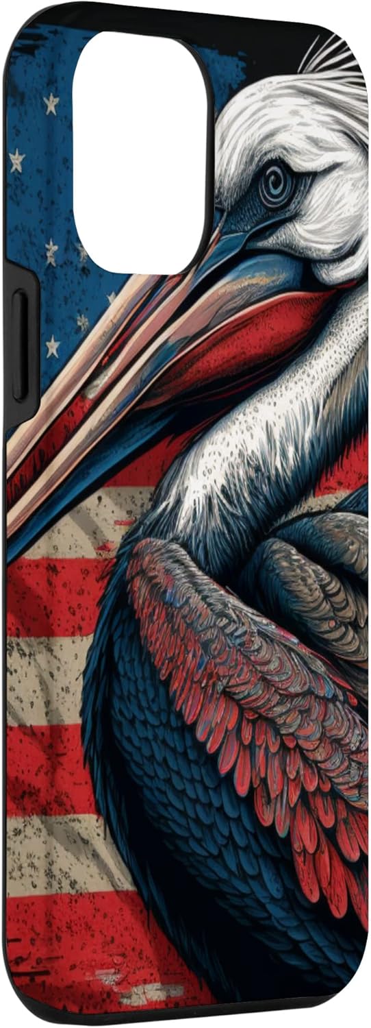 Funda para iPhone 13 Pro Max Pelican Bird Patriotic Vintage American Flag Pelícano