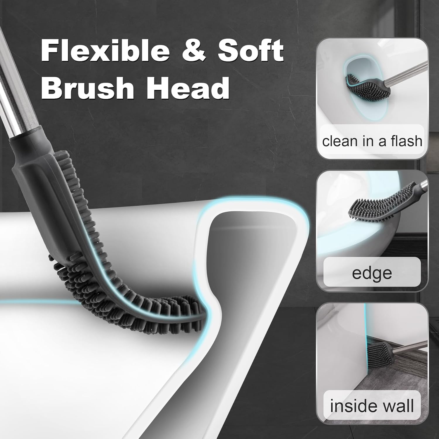 Basurero de baño con escobilla de inodoro, cubo de basura delgado de acero inoxidable de 1.6 galones, papelera pequeña para baño, oficina,