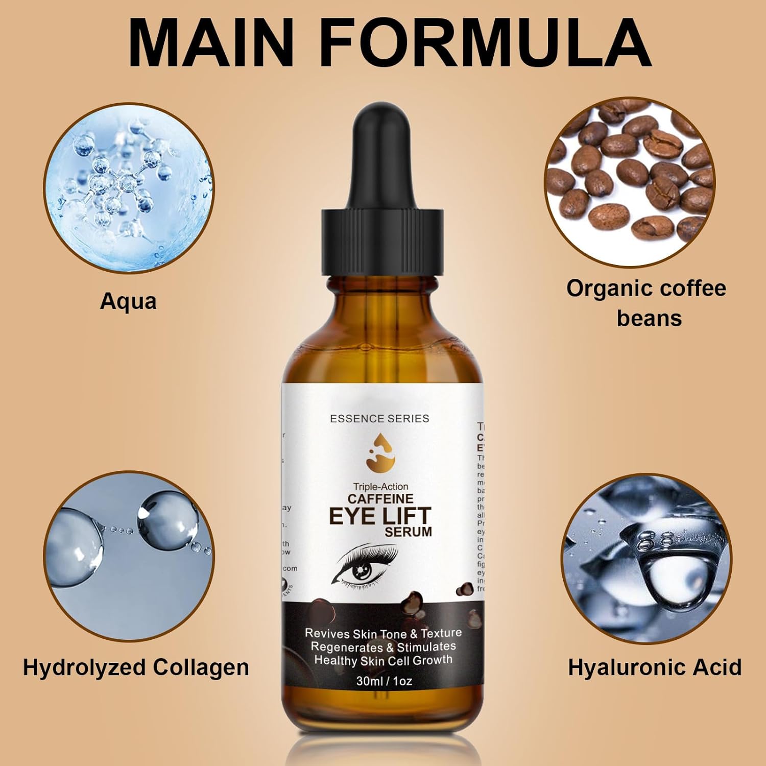 Suero de ojos con cafeína, antienvejecimiento para ojos y cara, suero de cafeína para levantar los ojos, reduce la hinchazón, las ojeras, las bolsas