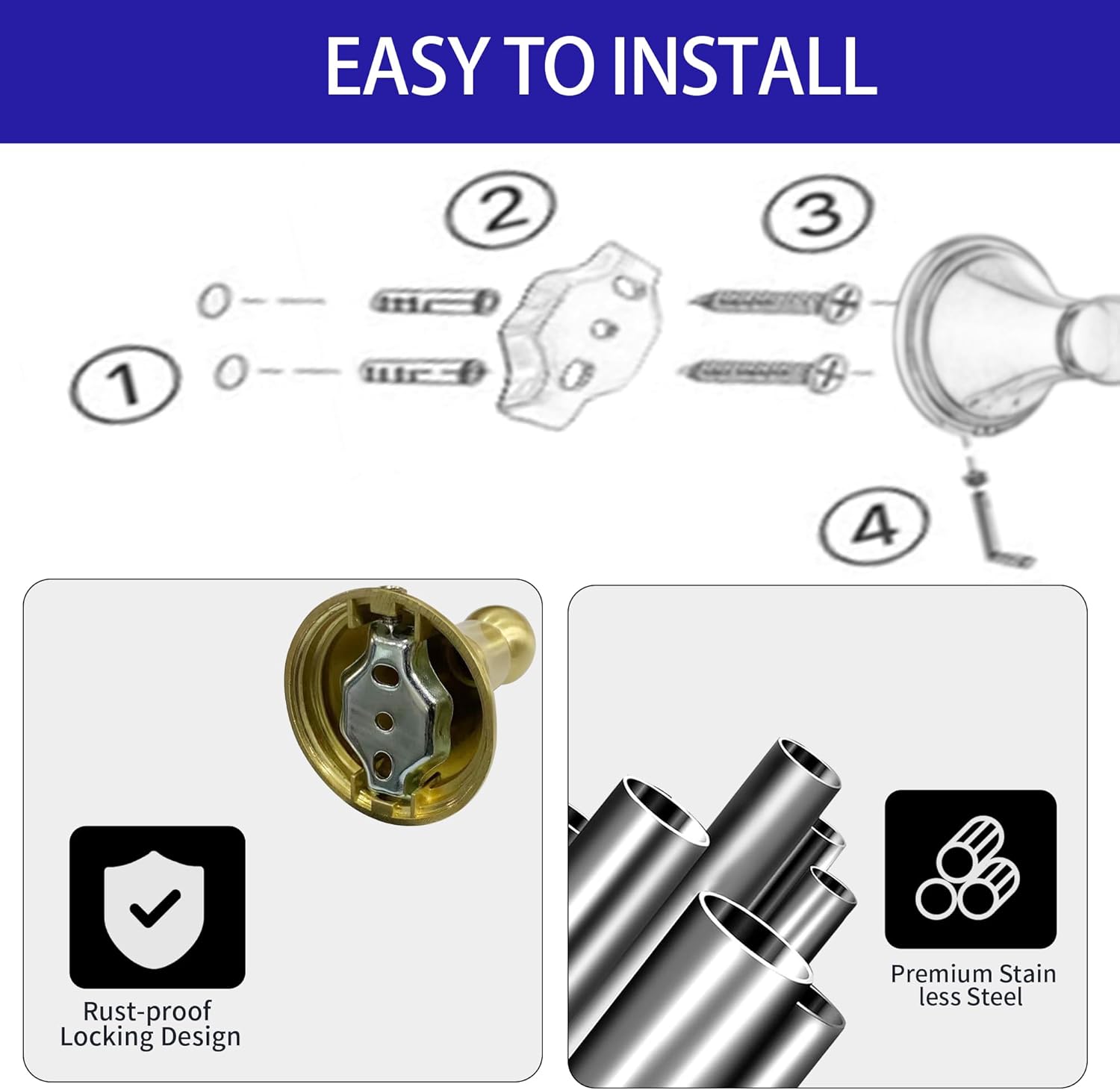 FOUTLQ Juego de accesorios de baño de oro cepillado, 5 piezas, juego de toallero de 24 pulgadas, acero inoxidable montado en la pared, juego de