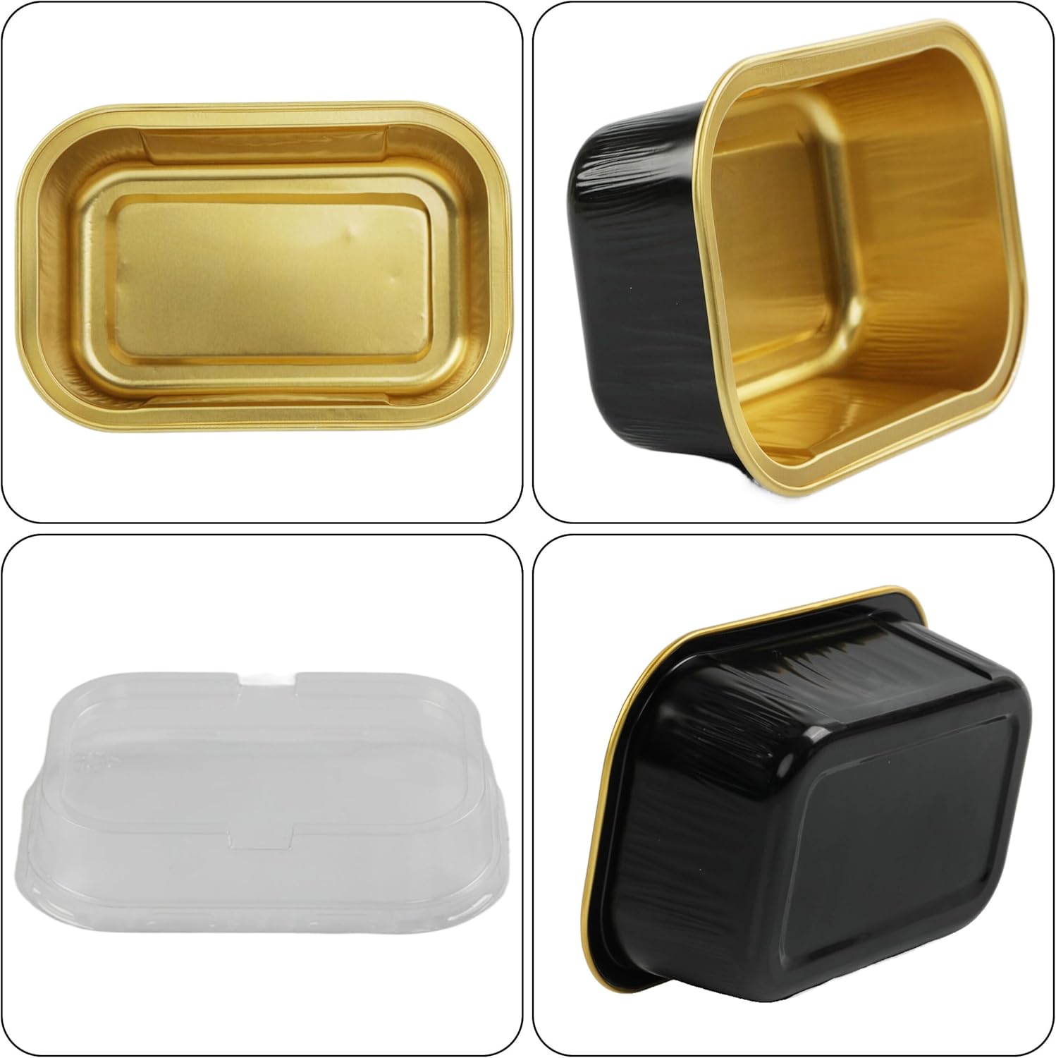 Mini moldes para pasteles con tapas, 30 moldes desechables de papel de aluminio de 5.5 onzas, moldes de aluminio para cupcakes con tapas, moldes