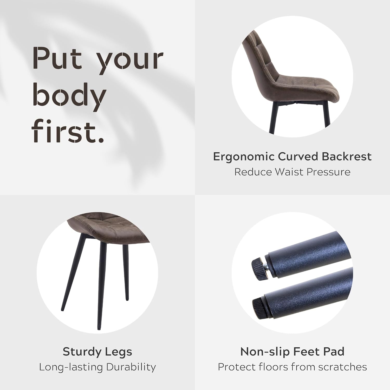 Juego de 4 sillas de comedor modernas, sillas tapizadas de piel sintética con patas de metal con diseño de rejilla cuadrada, silla auxiliar de
