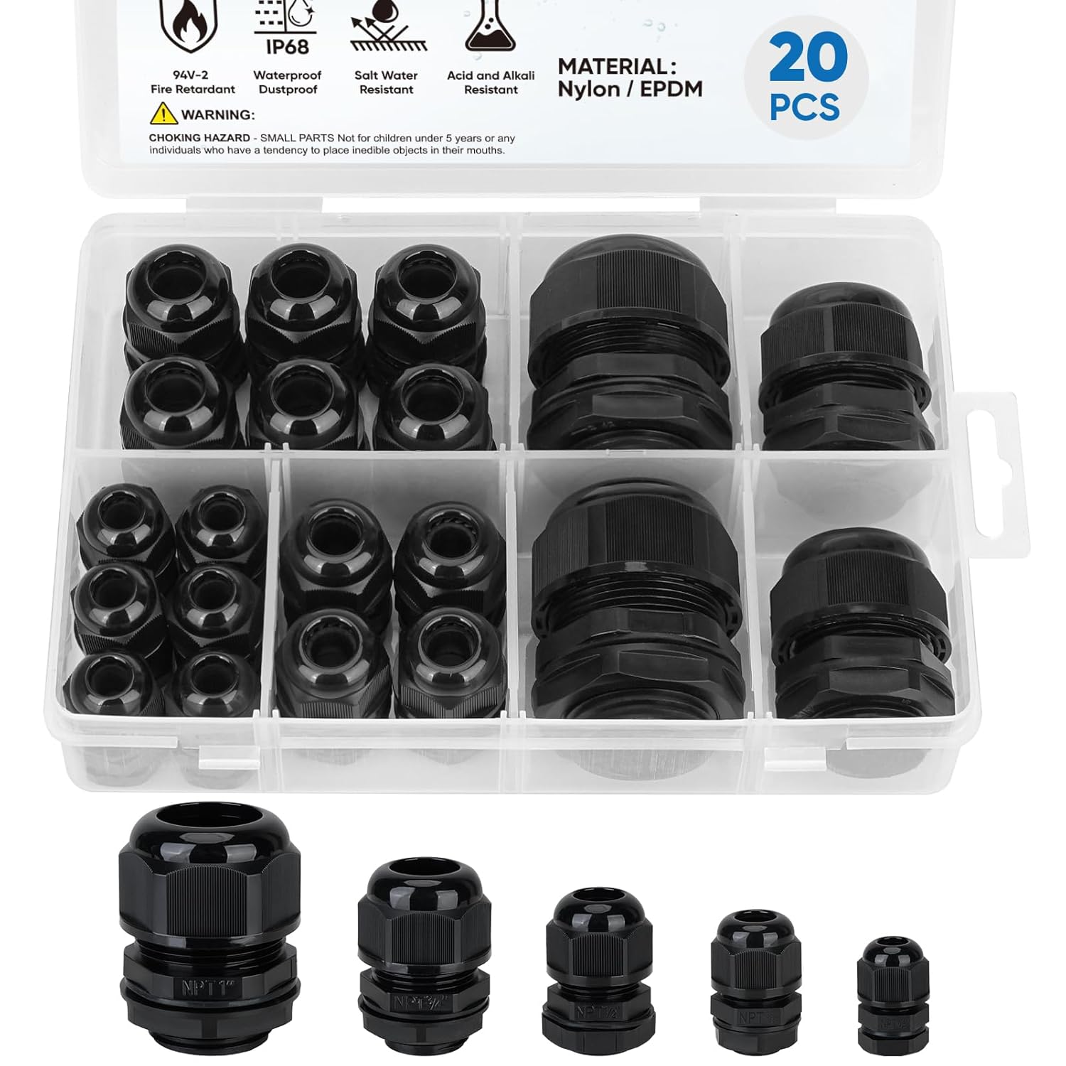 Caja de conexiones eléctrica impermeable IP67+20 PC IP68 Kit de glándula de cable impermeable
