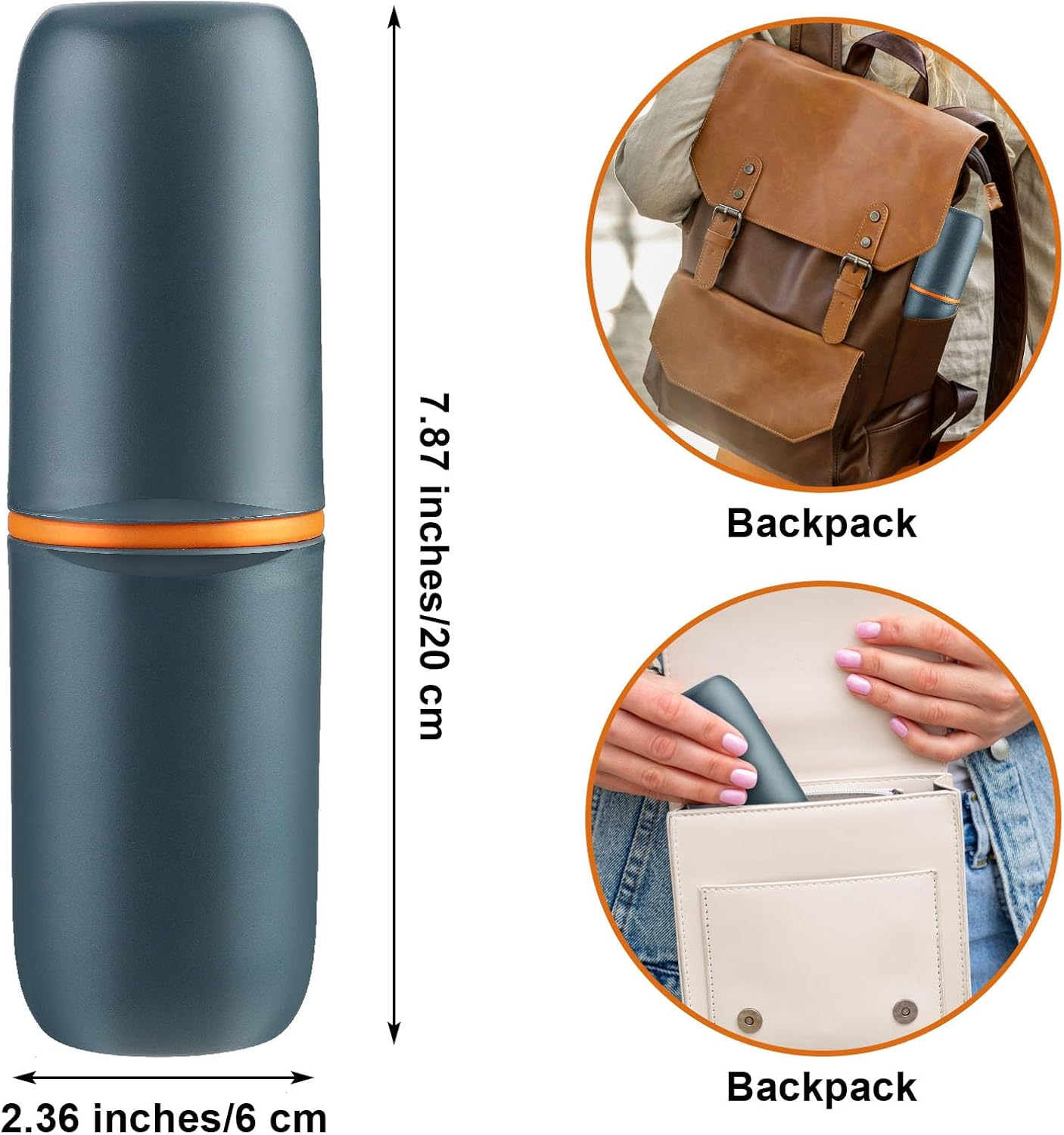 Estuche para cepillo de dientes de viaje cilíndrico sellado de plástico portátil portacepillos de dientes, tapas de almacenamiento de pasta de
