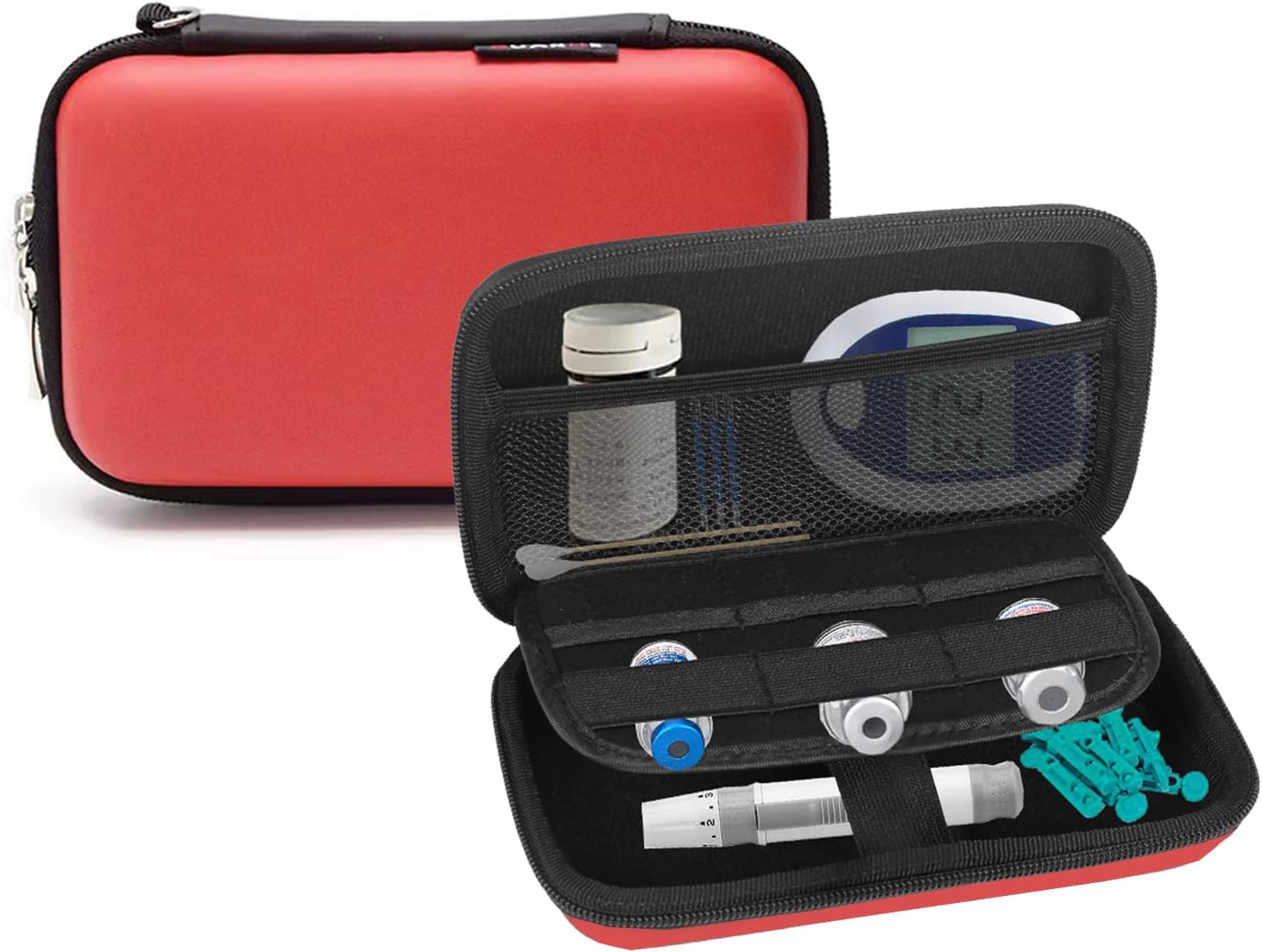 Estuche de viaje para suministros para diabéticos, bolsa de almacenamiento para medidor de glucosa en sangre, pequeña bolsa protectora rígida de EVA