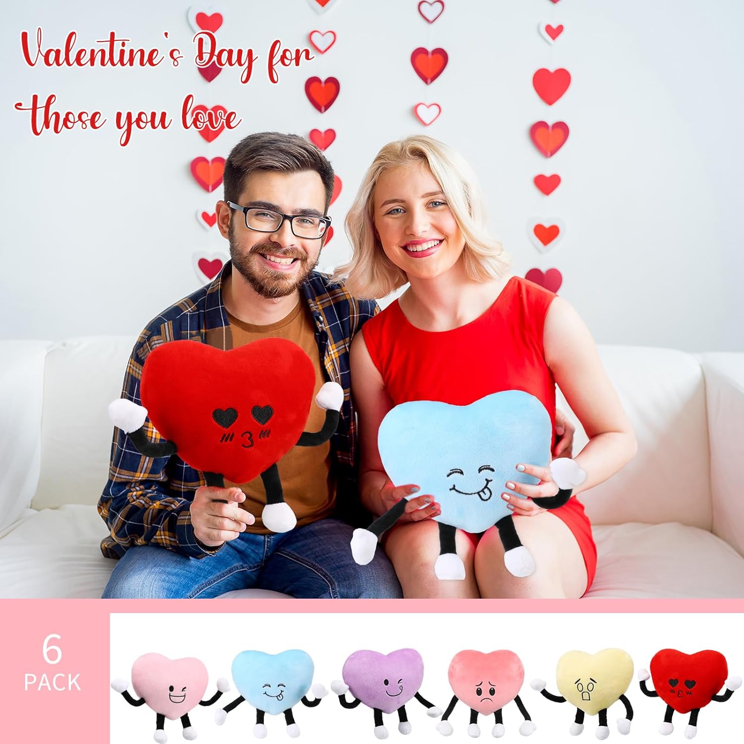 6 piezas de peluche de corazón con patas, almohada en forma de corazón de 9 pulgadas, regalo de animal de peluche de corazón para bebés, niñas,